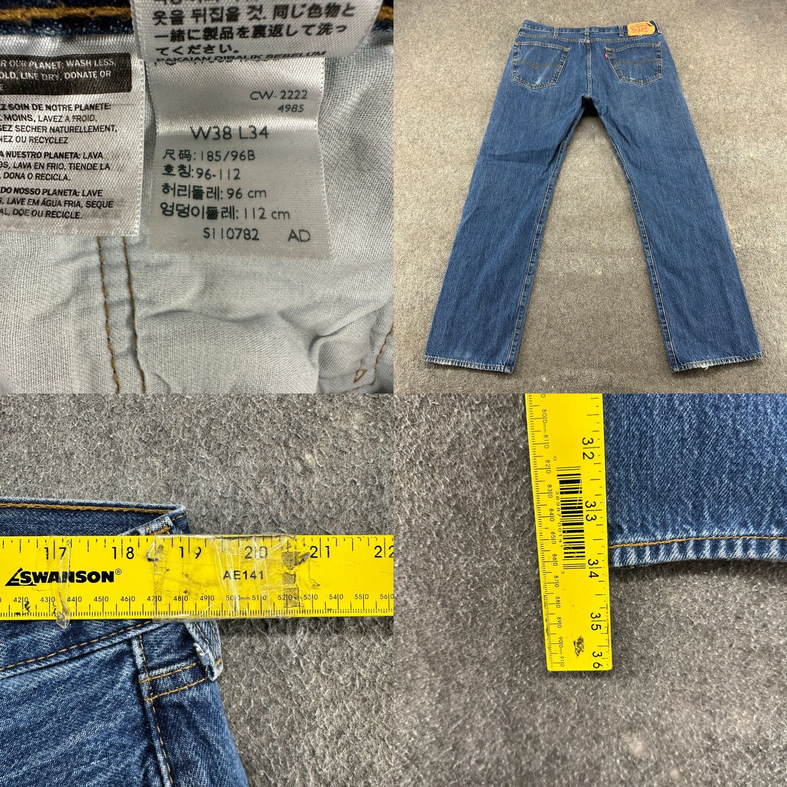 Levi's Levis 501 Jeans Mens 38x34 Blue Straight Leg Regular Fit Medium Wash Button Fly Regular Denim 5-Pocket Levis 501 Series Mens Jeans Blue Size US 38 / EU 54 - 8 Thumbnail