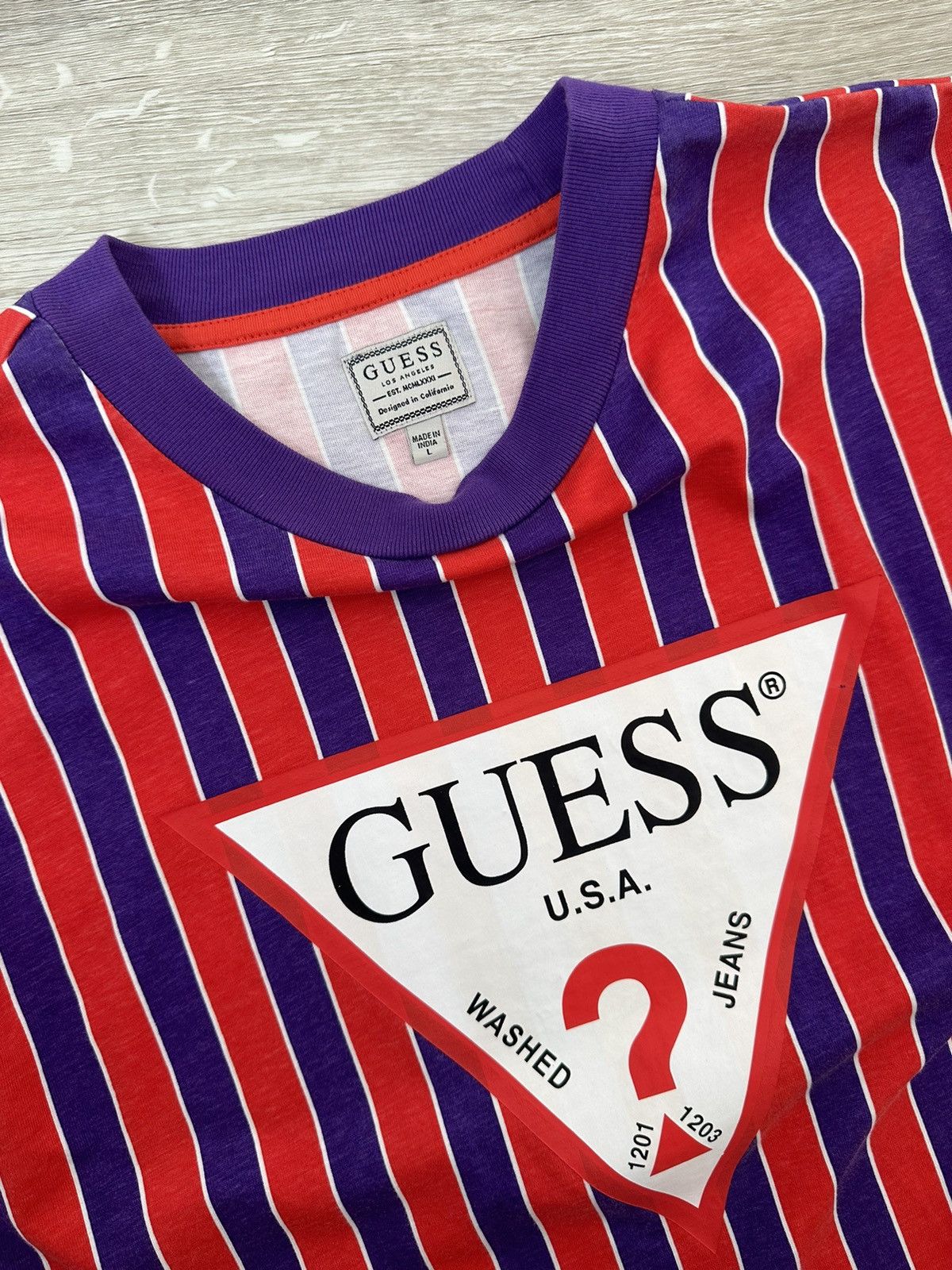 Guess AMAZING Guess USA OG Striped Triangle Classic Logo Tee Size US L / EU 52-54 / 3 - 4 Thumbnail