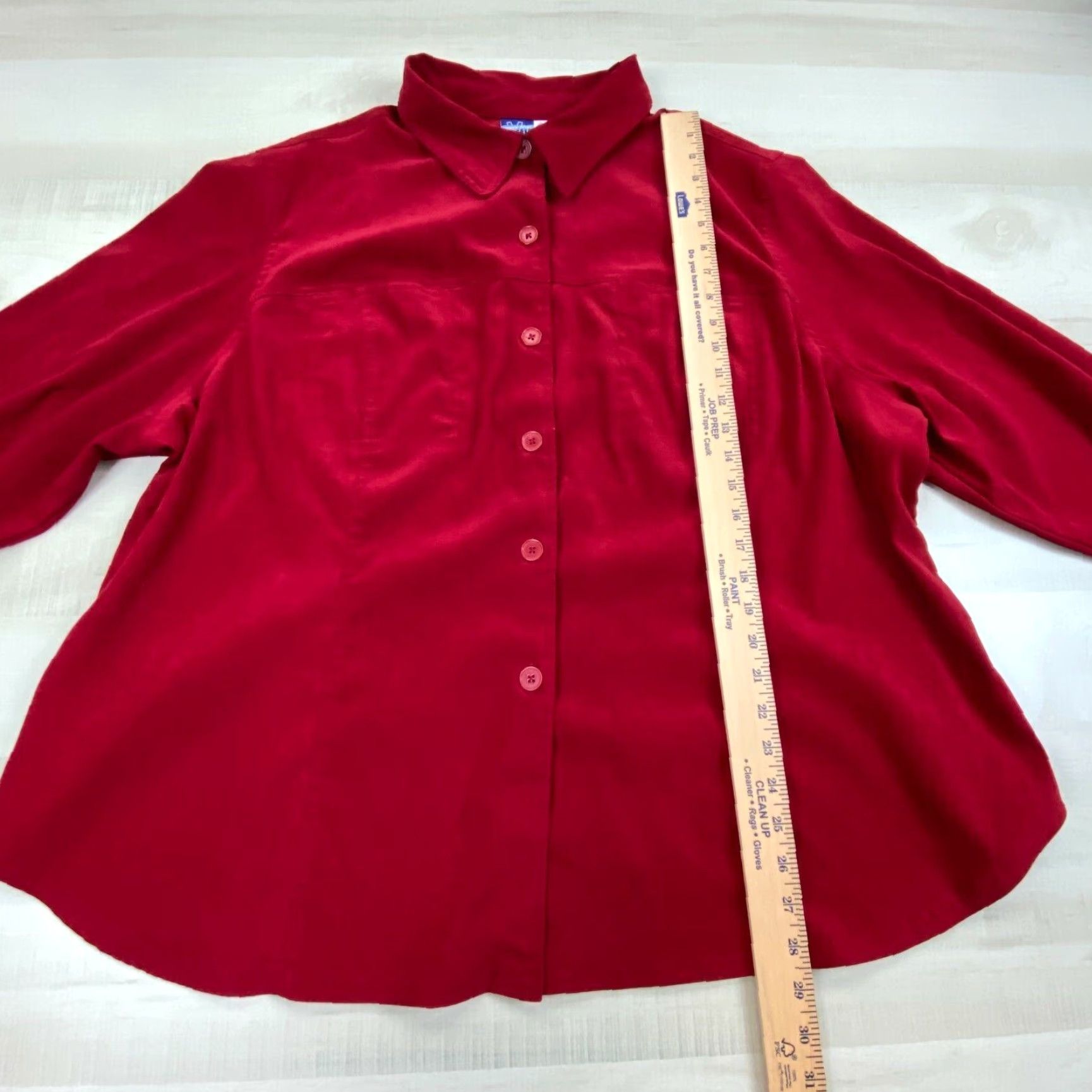 Velvet Venezia Jeans Womens Red Velour Button Up Shirt 26 Plus Long Sleeve Loose Fit Polyester Size 4XL / US 24-26 - 5 Thumbnail