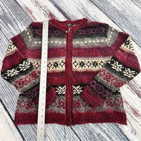 Vintage Vintage Tangents Patterned Wool Blend Zip-Up Sweater - Red a Size S / US 4 / IT 40 - 6 Thumbnail