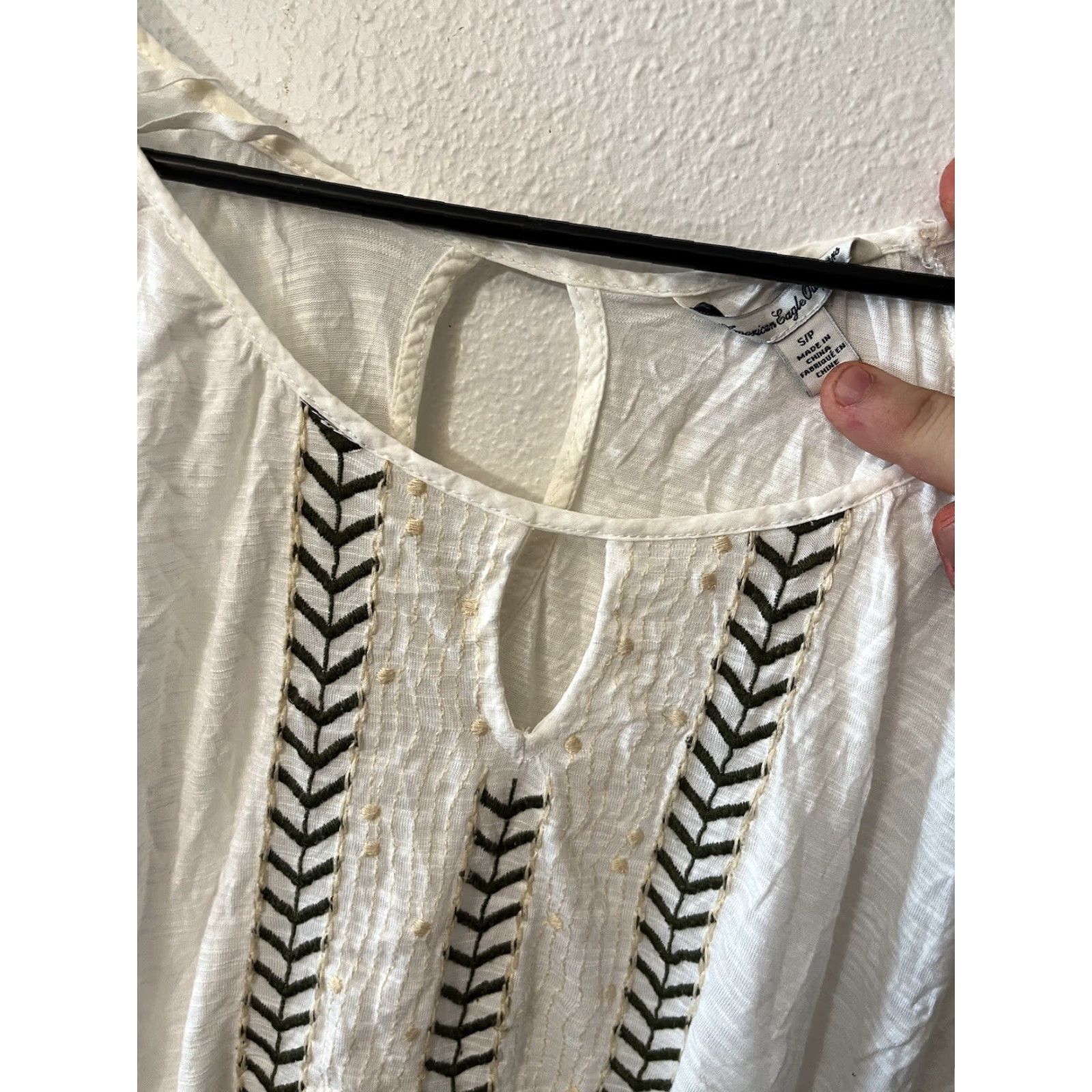 American Eagle Outfitters VINTAGE American Eagle Women's Blouse S Ivory Boho Embroidered Cotton Casual Long Sleeve Size S / US 4 / IT 40 - 3 Thumbnail