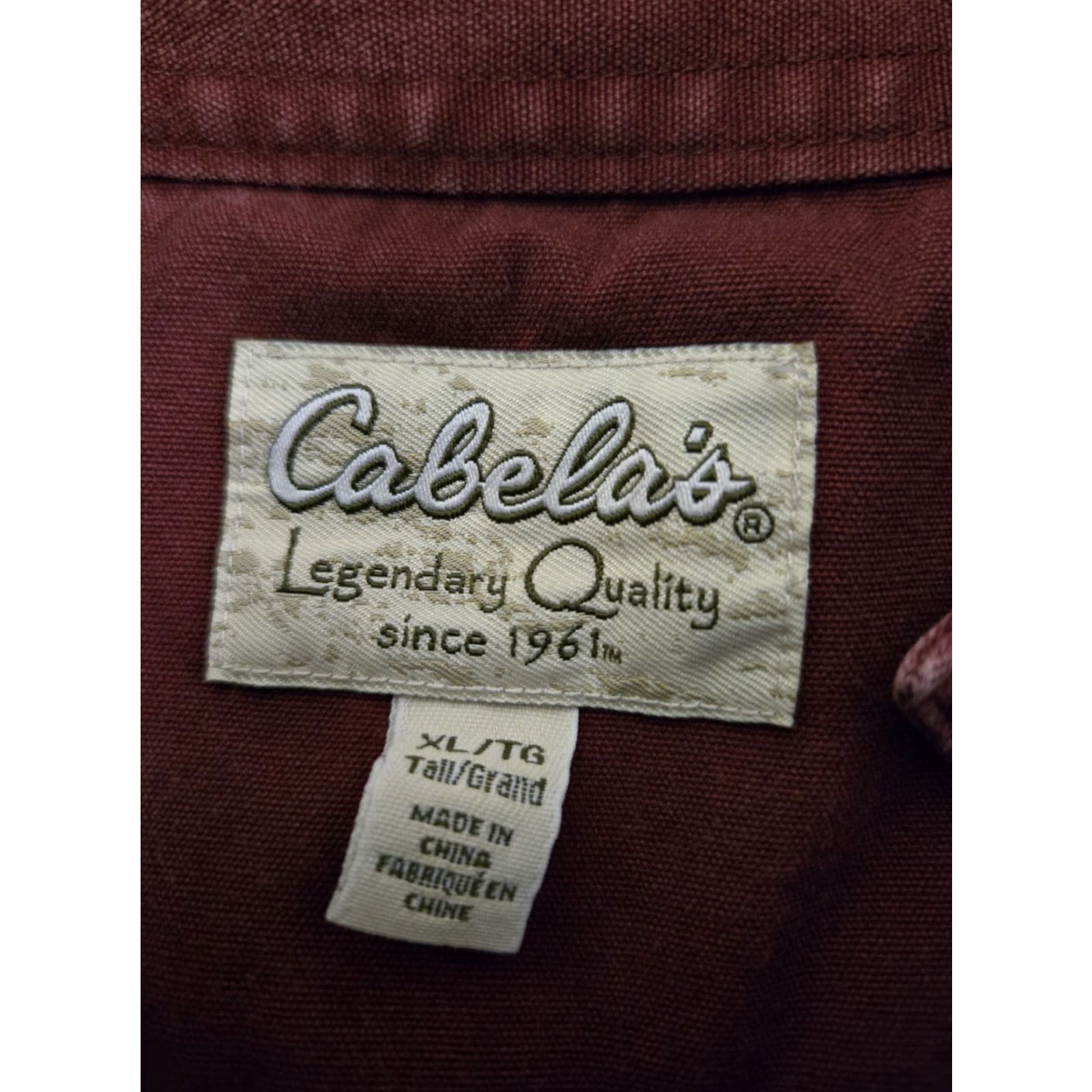 Vintage Cabela's Button-Up Shirt Burgundy Embroidered Eagle XLT Men’s Long Sleeve Casual Workwear Travel Button-Down Pocketed Cotton Peru Made in Peru Size US XL / EU 56 / 4 - 5 Thumbnail