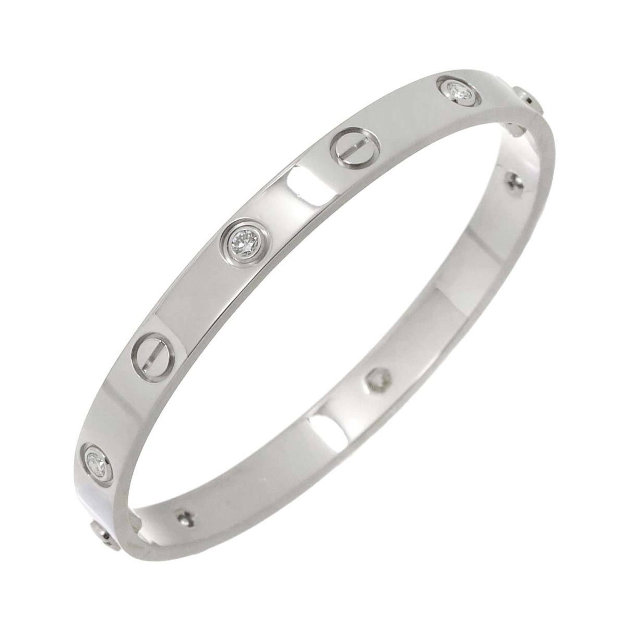 image of Cartier Love Bracelet Half Diamond 6P 16 K18 Wg White Gold 750 Bangle, Women's