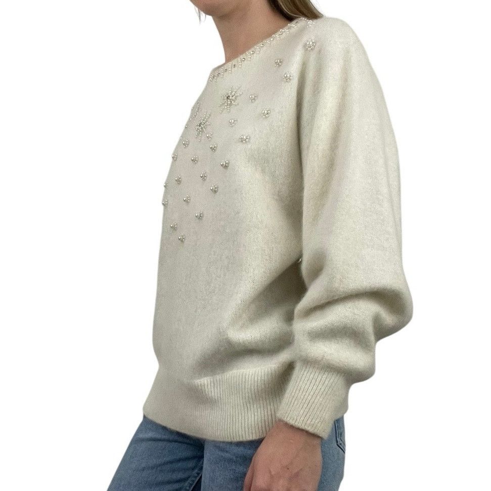 Other Eddie Dassin Vintage Cream Knit Embroidered Sweater Size M / US 6-8 / IT 42-44 - 3 Thumbnail