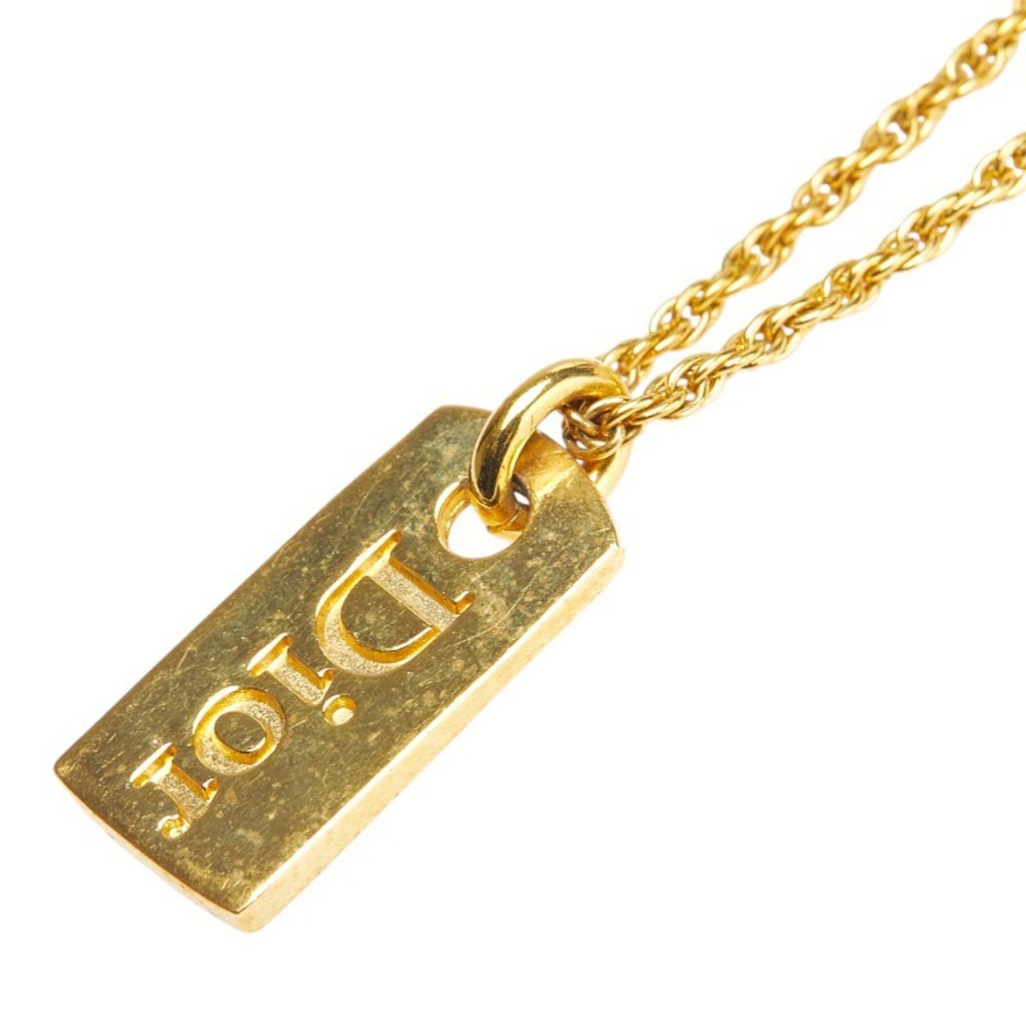 Christian Dior Dior logo plate necklace, gold plated, women's,