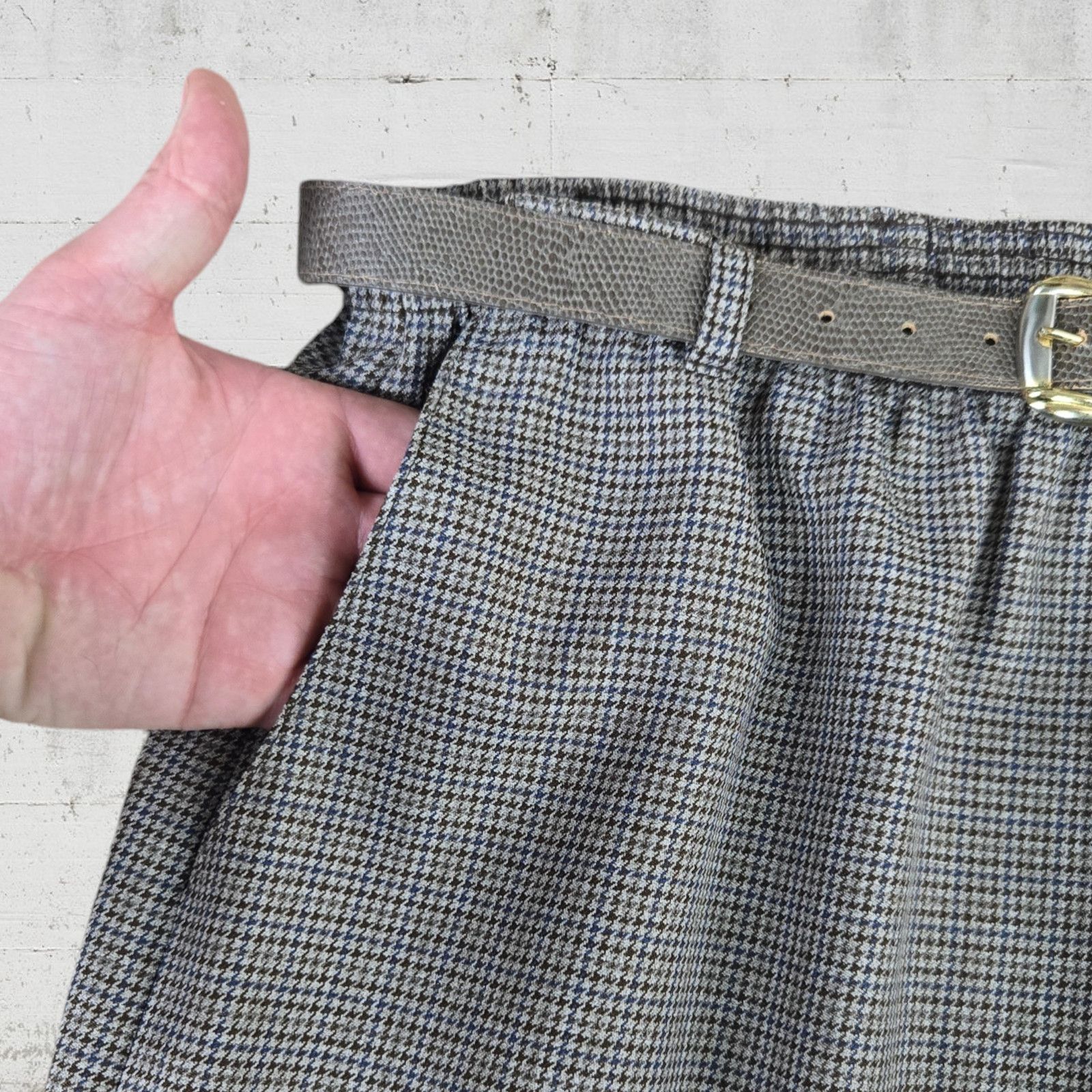 Vintage Houndstooth Brown Straight Midi Skirt Belted Size 10 Size 32" / US 10 / IT 46 - 4 Thumbnail