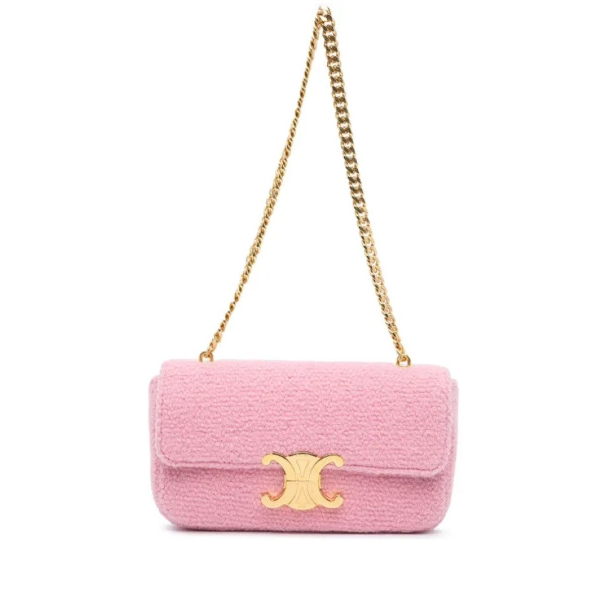 Celine Pink Triomphe Tweed Claude Chain Shoulder Bag, Women's