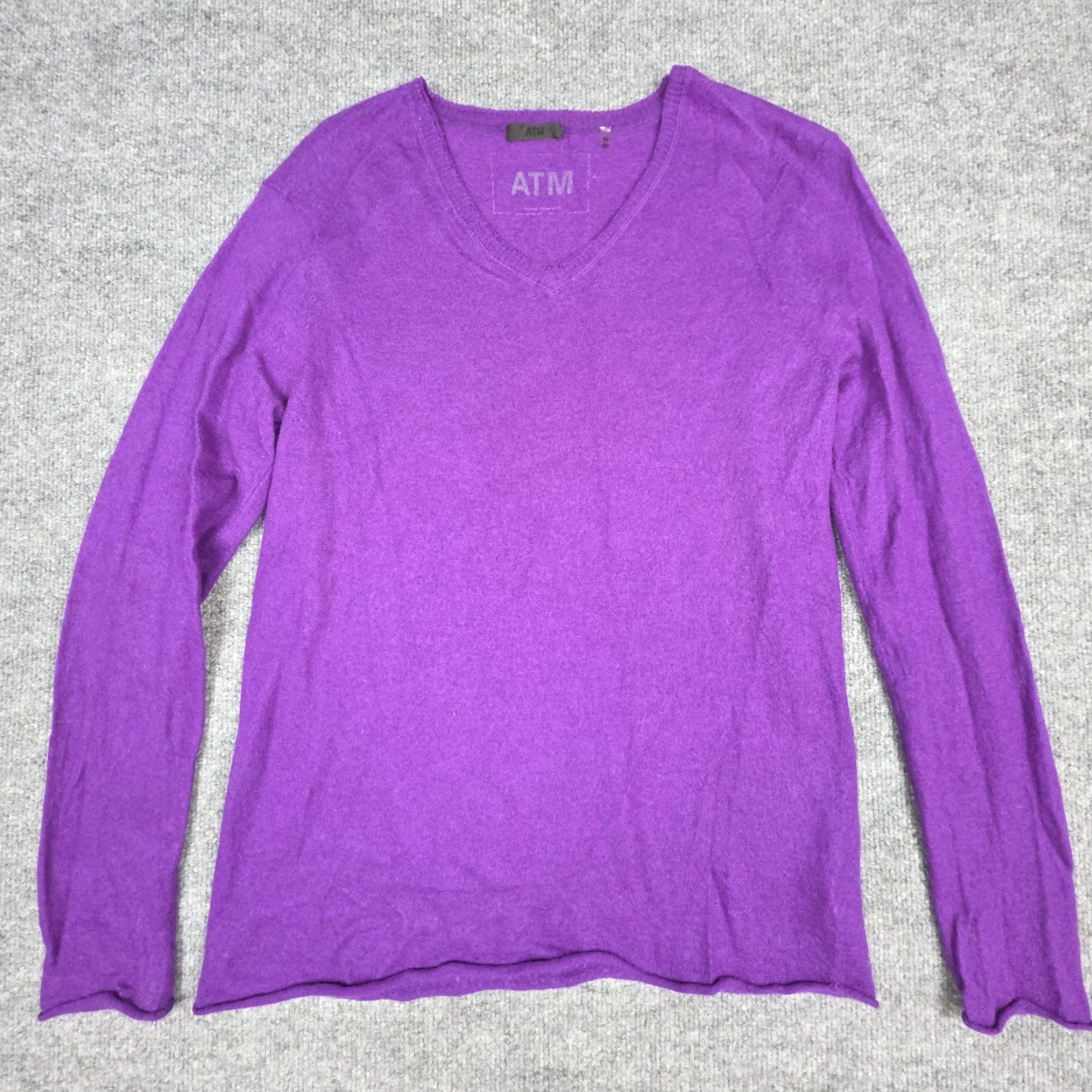 Vintage ATM Cashmere Sweater Women's XL Purple V-Neck Pullover Long Sleeve Knit 100% Cashmere Womens XL Purple V-Neck Sweater Size XL / US 12-14 / IT 48-50 - 2 Thumbnail