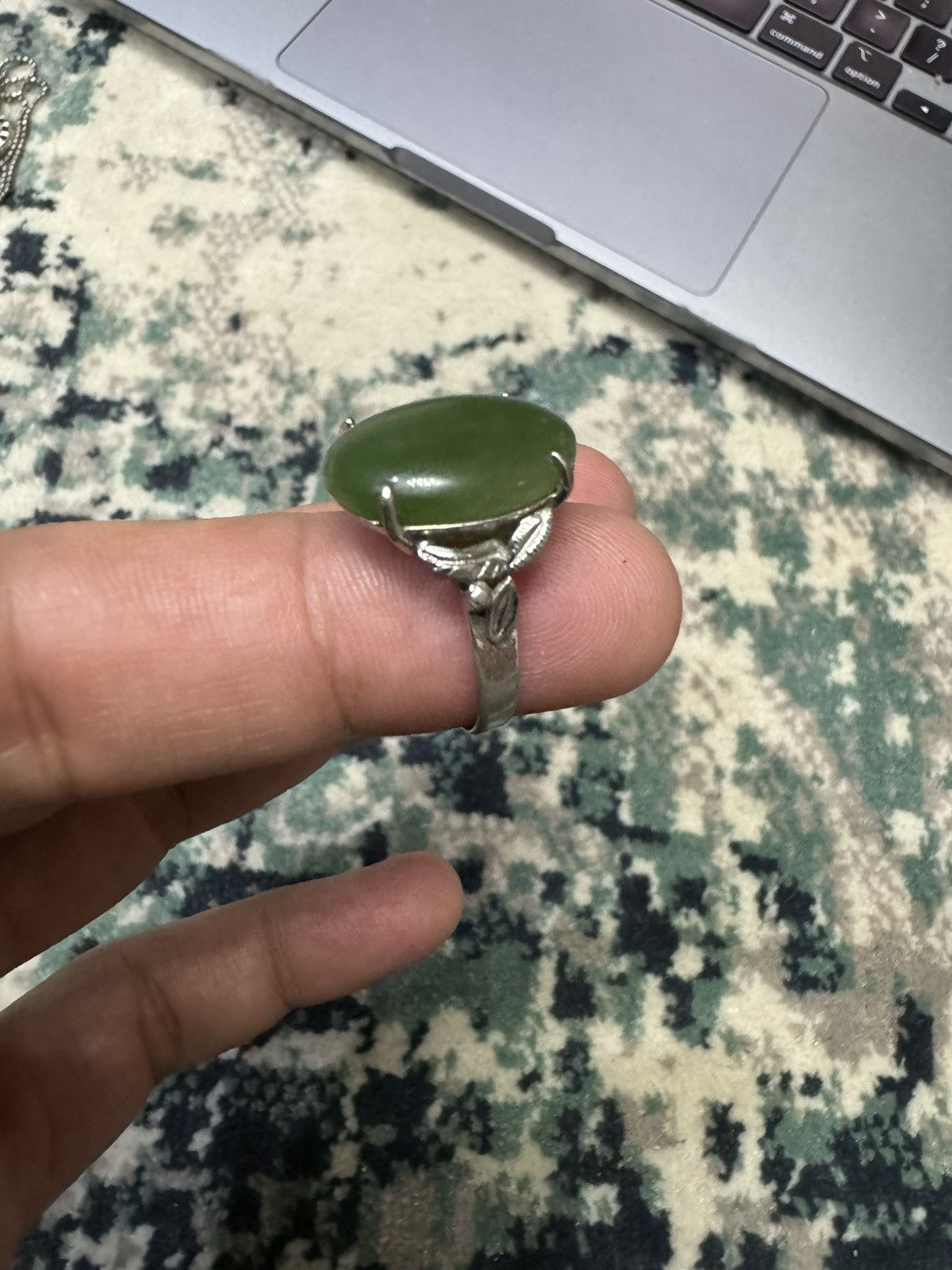 Jewelry × Sterling Silver × Vintage GREEN JADE GEMSTONE RING Size ONE SIZE - 3 Thumbnail