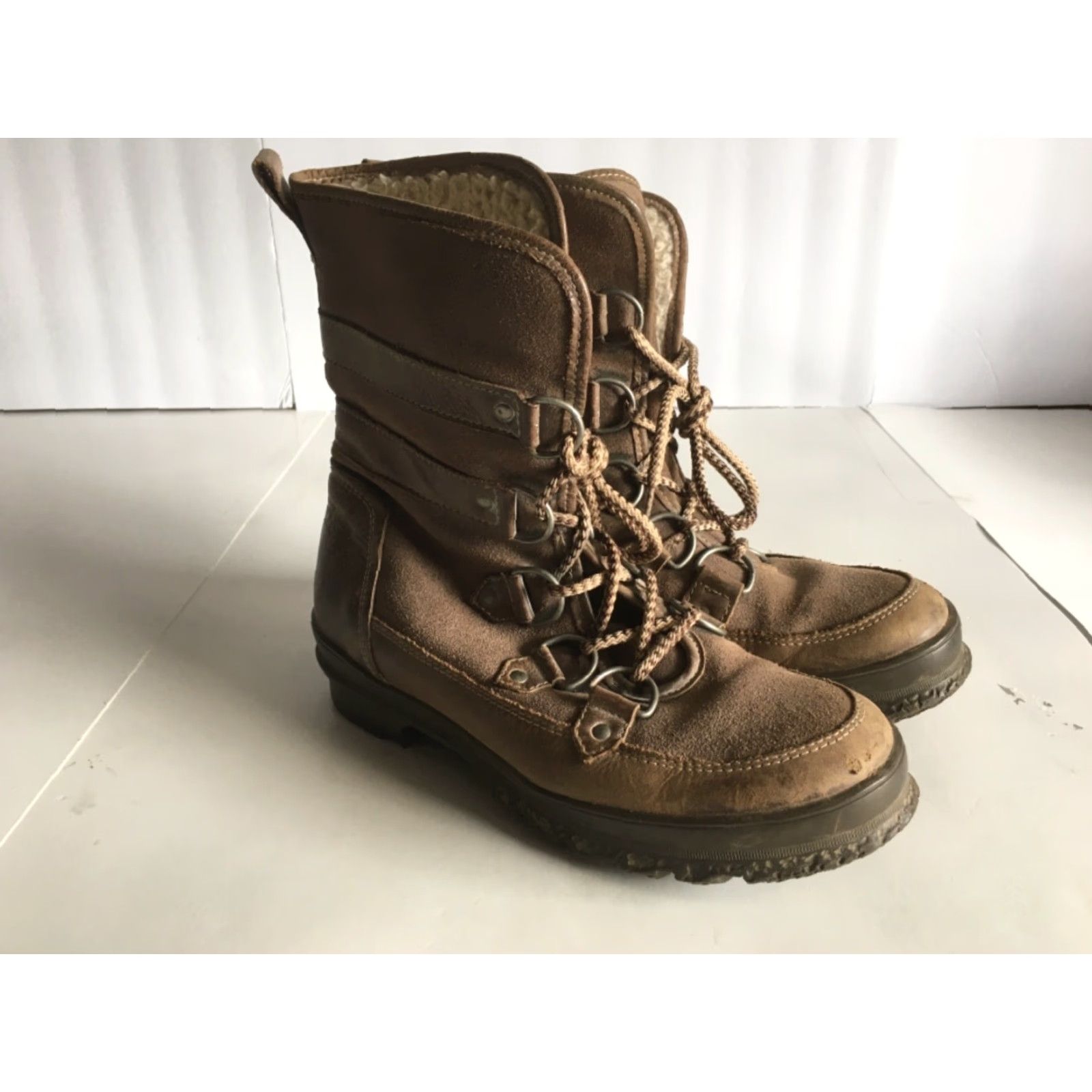Vintage Bos & Co Boots 39 Lace Up Zip Leather Wool Lined Brown Mitchell Women Mid-Calf Block Heel US 9 EU 39 Vintage No Size US 9 / IT 39 - 2 Thumbnail