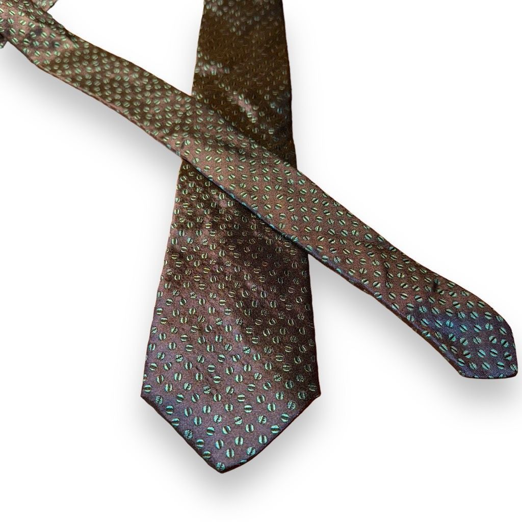 Tom James Tom James Navy & Teal Coffee Bean Made in USA Silk Tie Size ONE SIZE - 1 Thumbnail