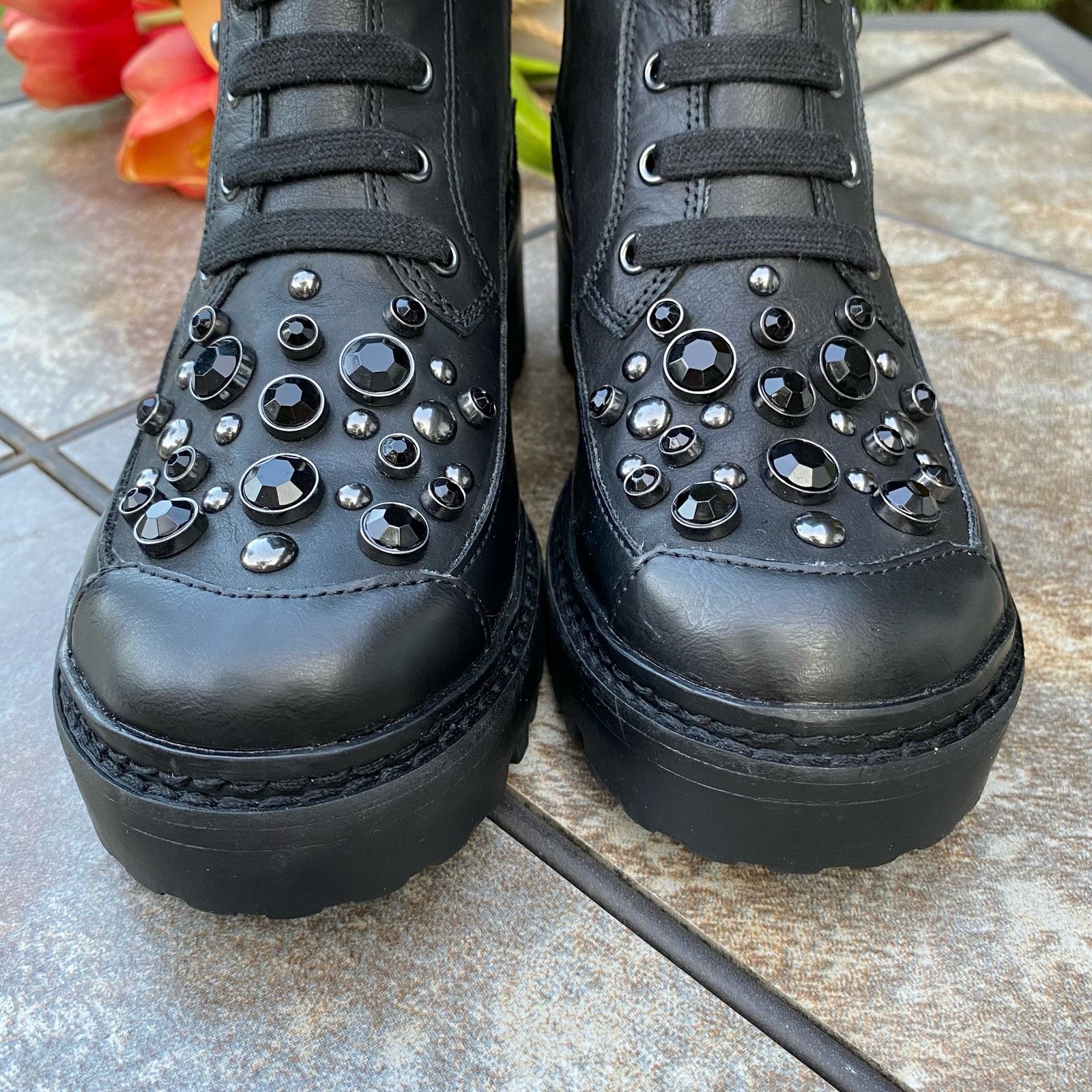 Karl Lagerfeld New KARL LAGERFELD Black Breck Studded Leather Moto Bootie Size US 6 / IT 36 - 4 Thumbnail