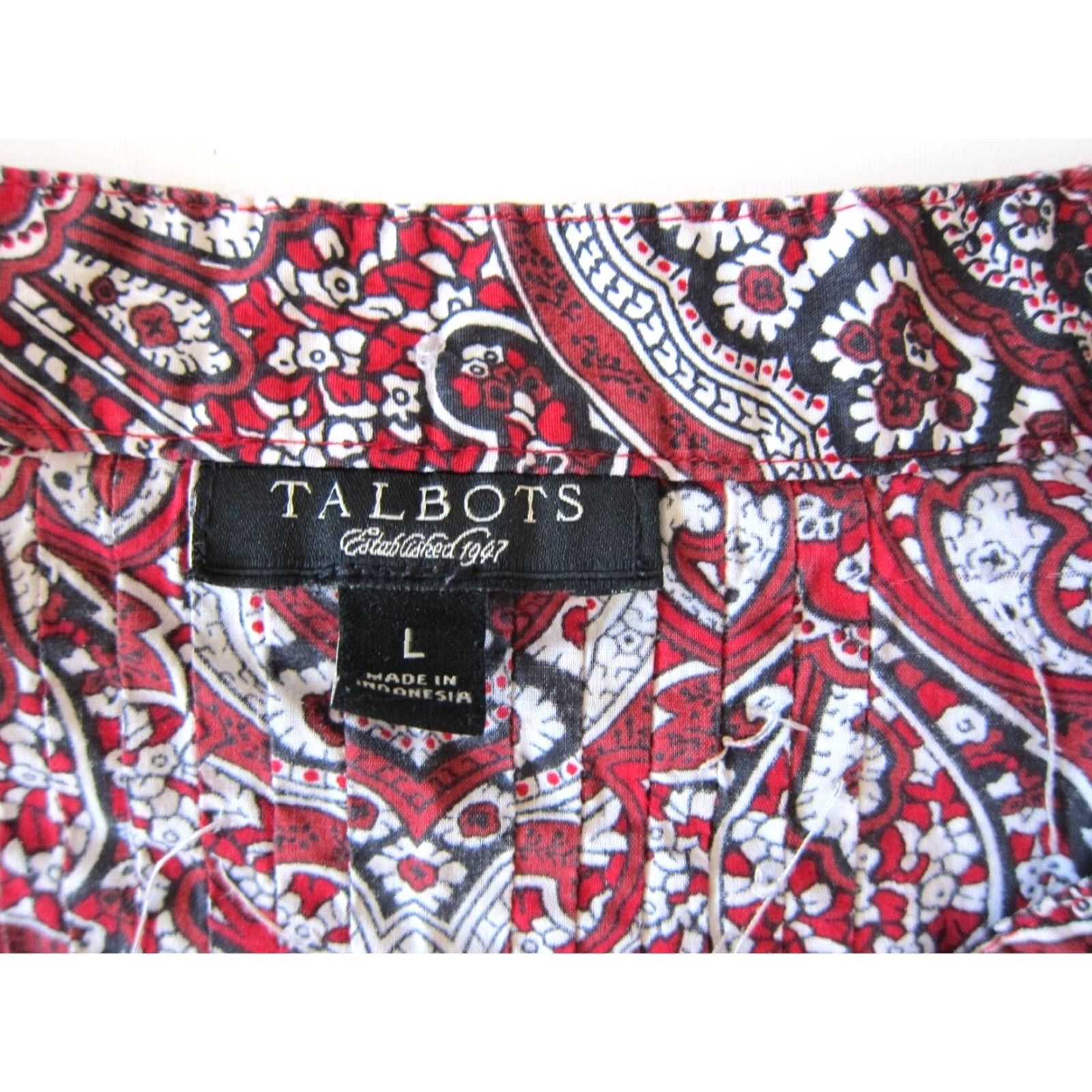 Talbots Talbot's Blouse Tunic V-Neck Long Sleeve 100% Cotton Red Black Paisley Sequin L Womens Size L / US 10 / IT 46 - 4 Thumbnail
