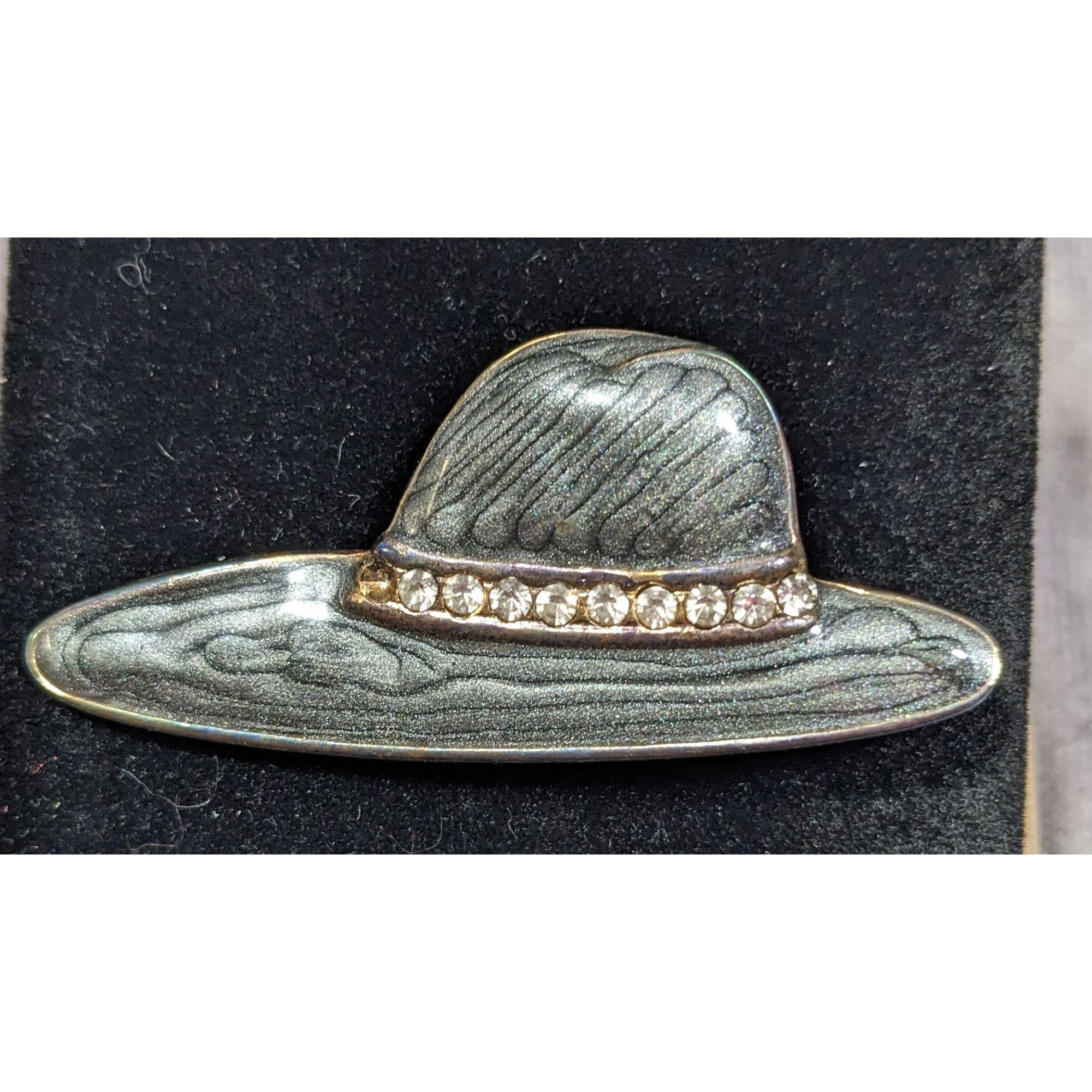 Other Vintage Hat Brooch With Grey Shimmer Enamel And Rhinestone A Size ONE SIZE - 4 Thumbnail