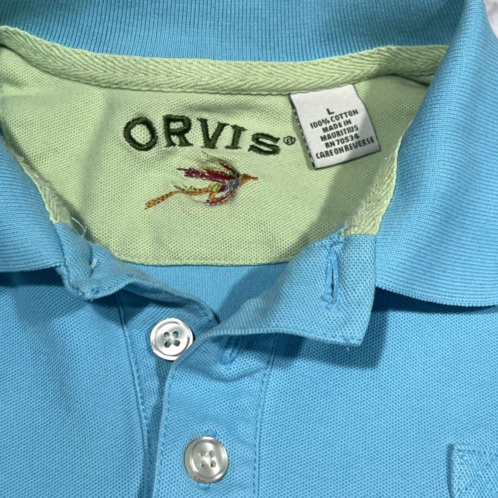 Orvis Orvis Polo Shirt Mens Large Fly Fishing Heavy Cotton Blue Green Trim Buttons Polo Golf Shirt Mens Regular Size L Blue Size US L / EU 52-54 / 3 - 5 Thumbnail