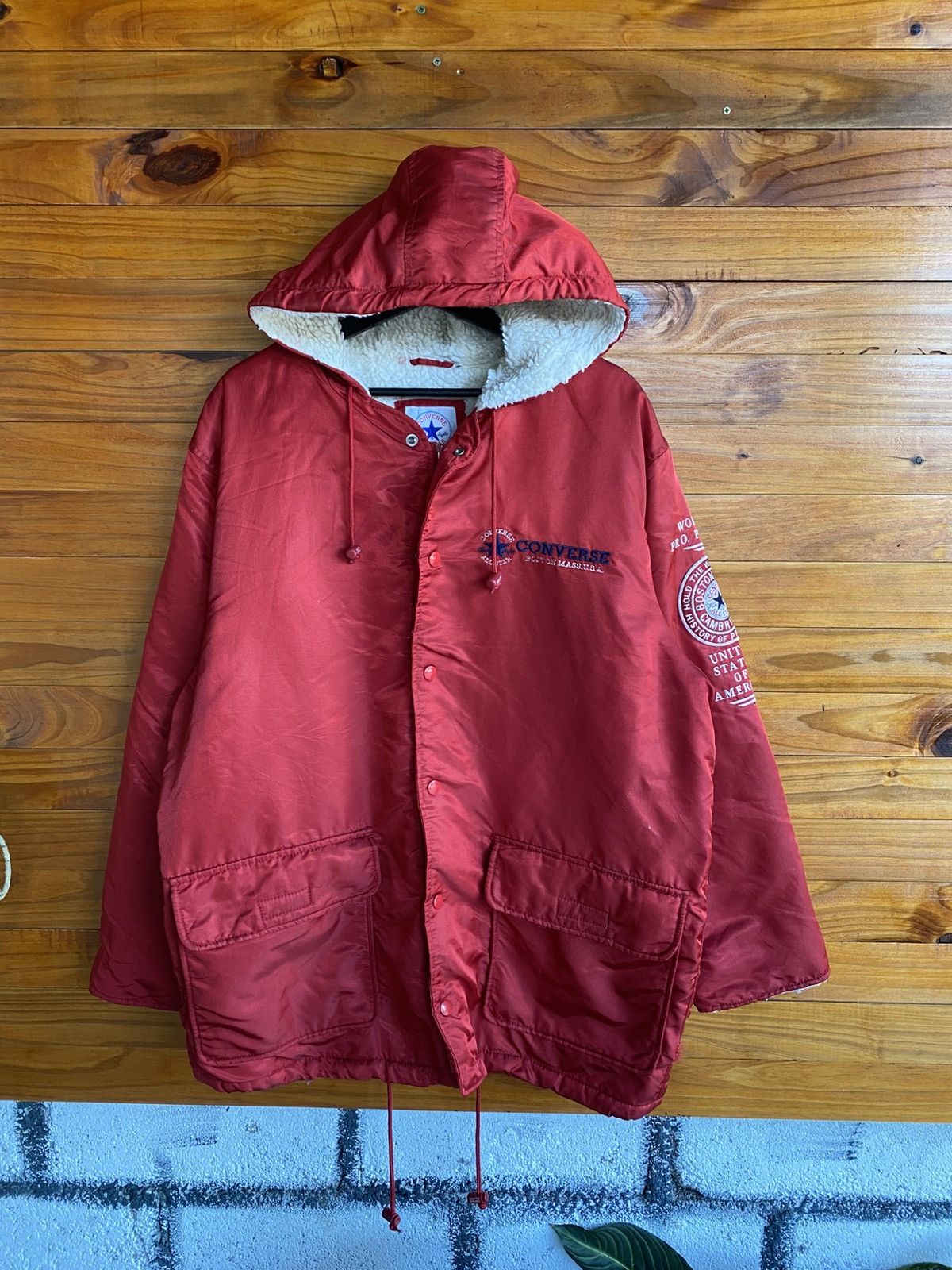 Converse Vintage Converse All Star Sherpa-Lined Hooded Jacket Red Size US L / EU 52-54 / 3 - 18 Thumbnail