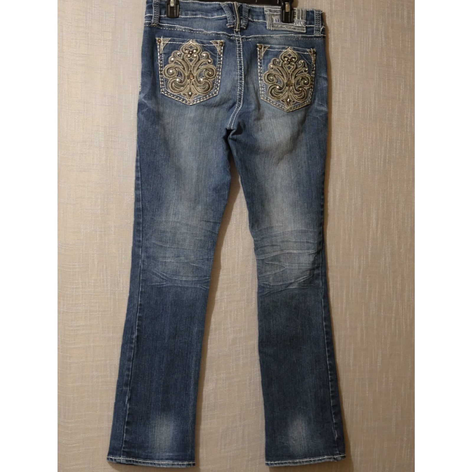 Denime HYDRAULIC Jeans Bootcut Stretch Denim EmBellished Embroidered Womens 12 Blue 32in Inseam Slit? Embellished not? Size 24" / US 00 / IT 34 - 5 Thumbnail