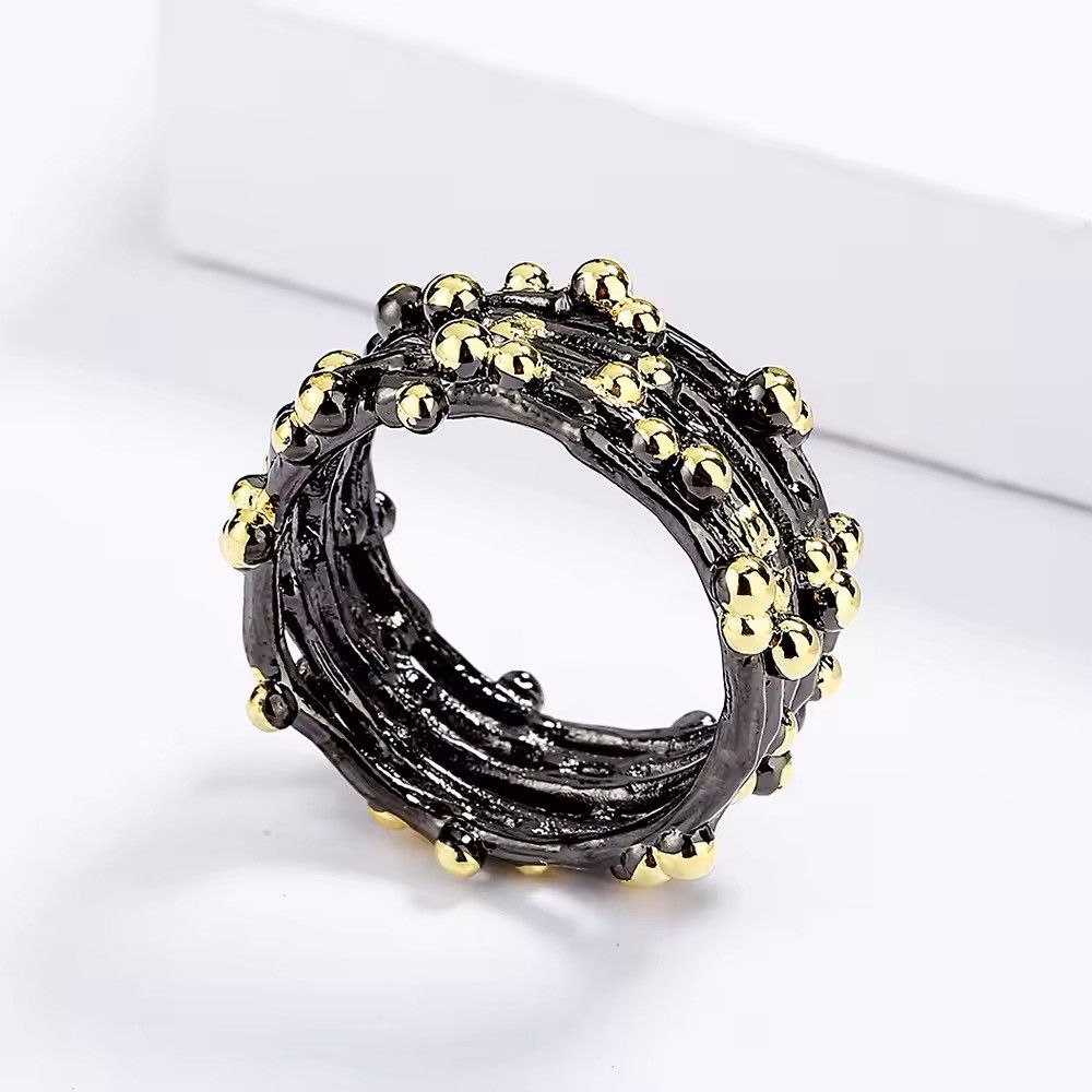 Jewelry Creative Unique Jewelry Polka Dot Black Gold Ring Size ONE SIZE - 4 Thumbnail