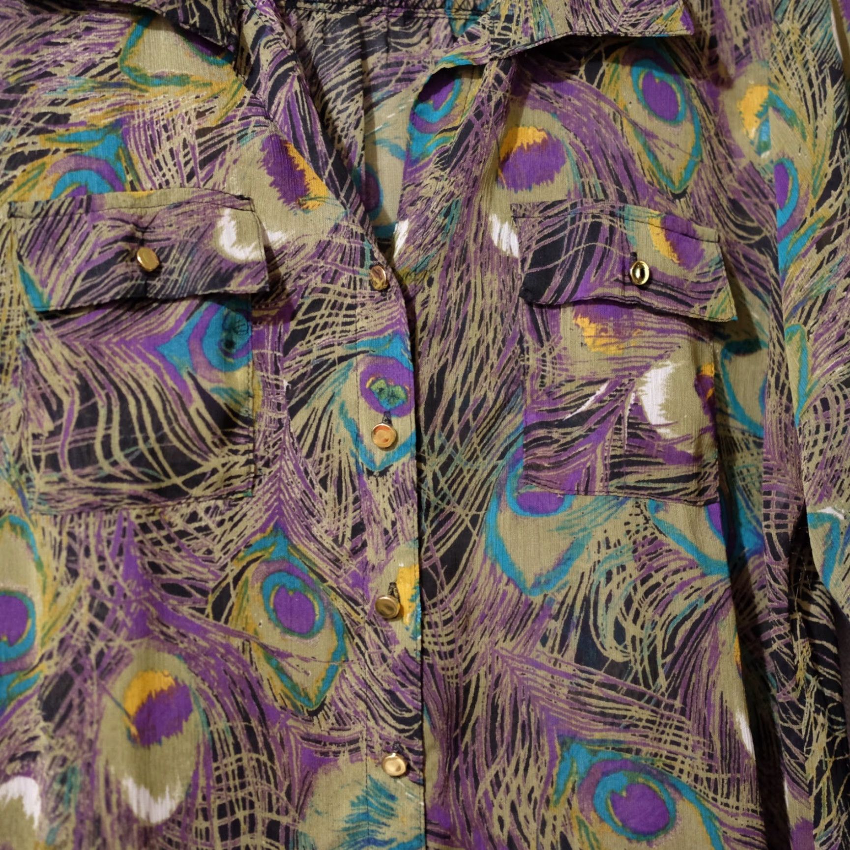 Vintage Sara Michelle Blouse Geometric Print 3/4 Rolltab Sleeve Peacock M Women's Shirt Casual Workwear XS? Size M / US 6-8 / IT 42-44 - 5 Thumbnail