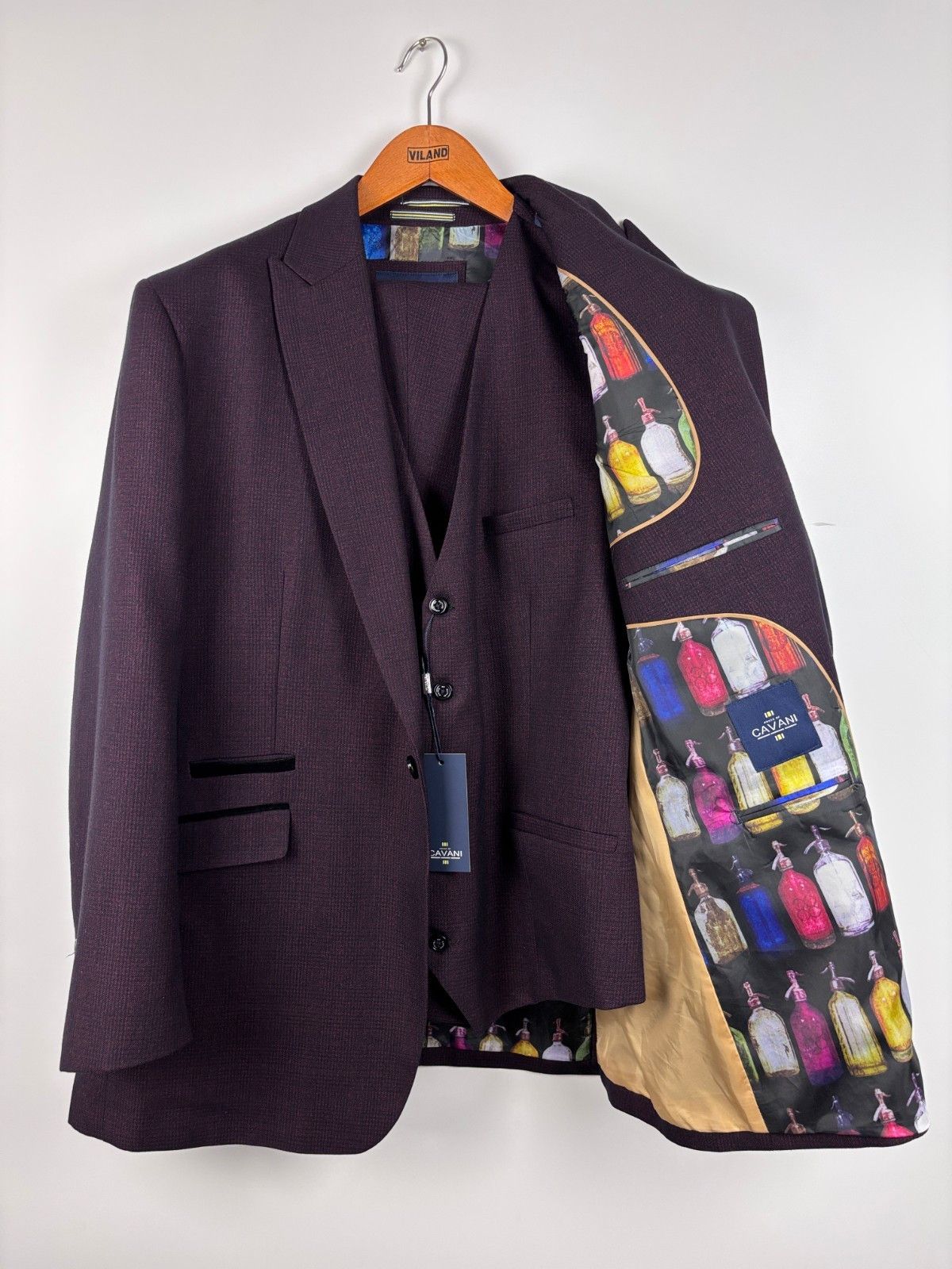 Other Cavani Caridi Wine Regular Check 3 Piece Suit EU 58R UK 48R Size 48R - 1 Thumbnail