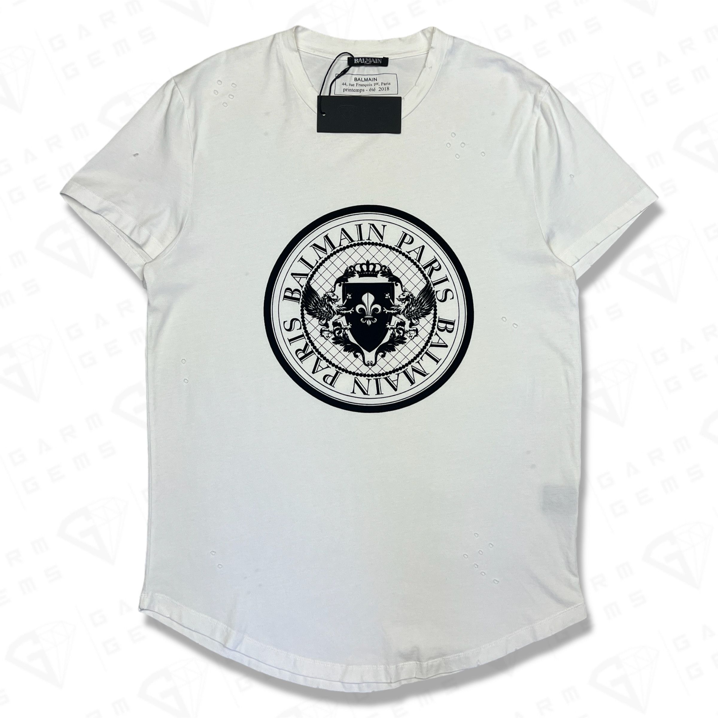 Balmain Distressed Circle Logo T-Shirt