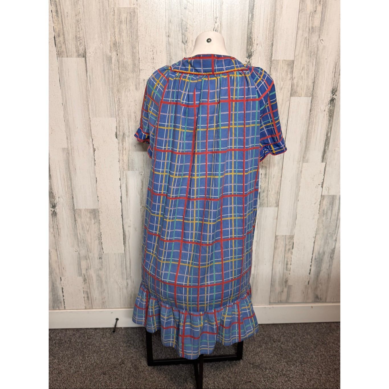 Other Vintage Spotlight Blue Plaid Button Down Ruffle Hem Dress – Size XL / US 12-14 / IT 48-50 - 6 Thumbnail