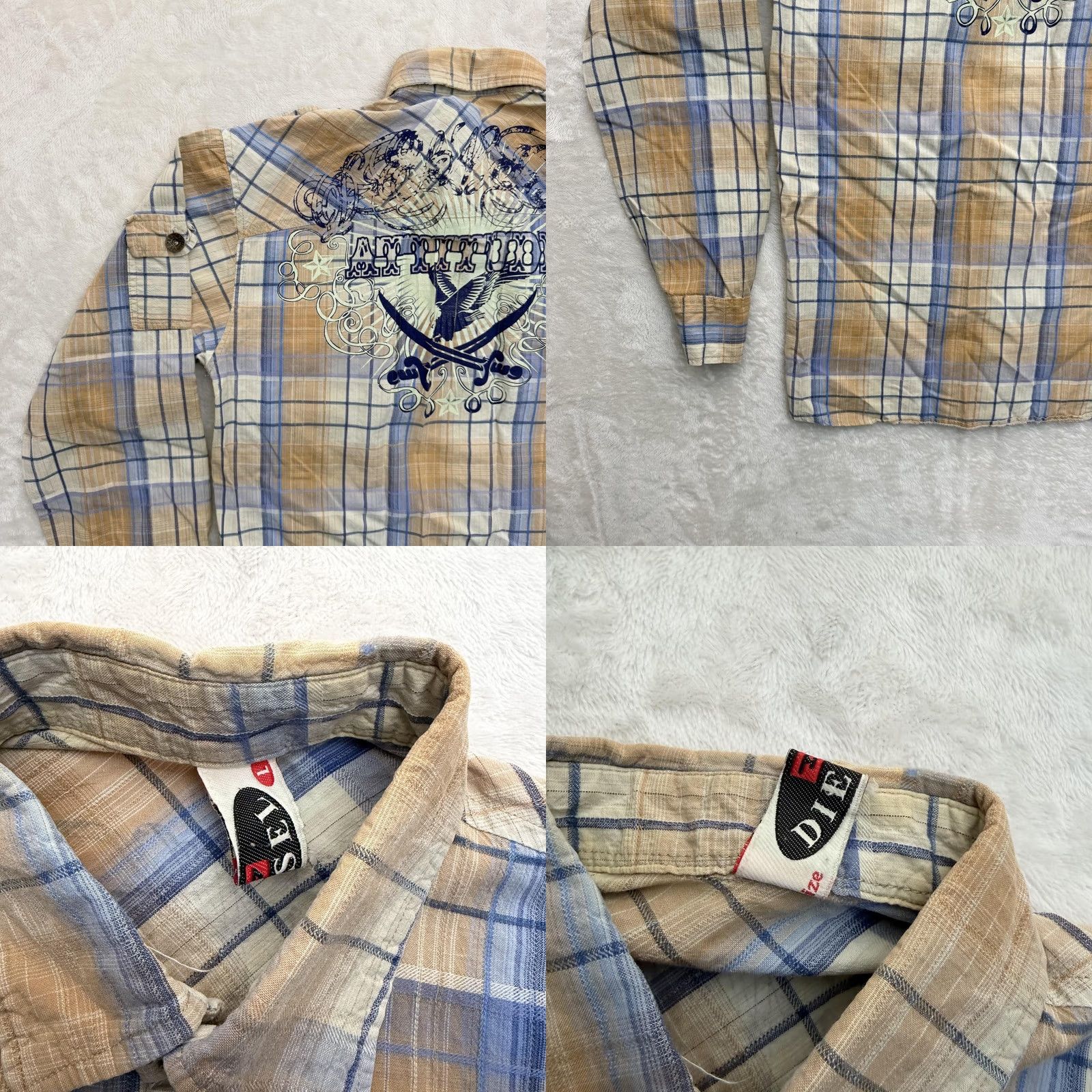Diesel Diesel Shirt Womens Small Beige Blue Plaid Button-Up Pocket Zipper Attitude Graphic Denim Vintage: No Size S / US 4 / IT 40 - 9 Thumbnail
