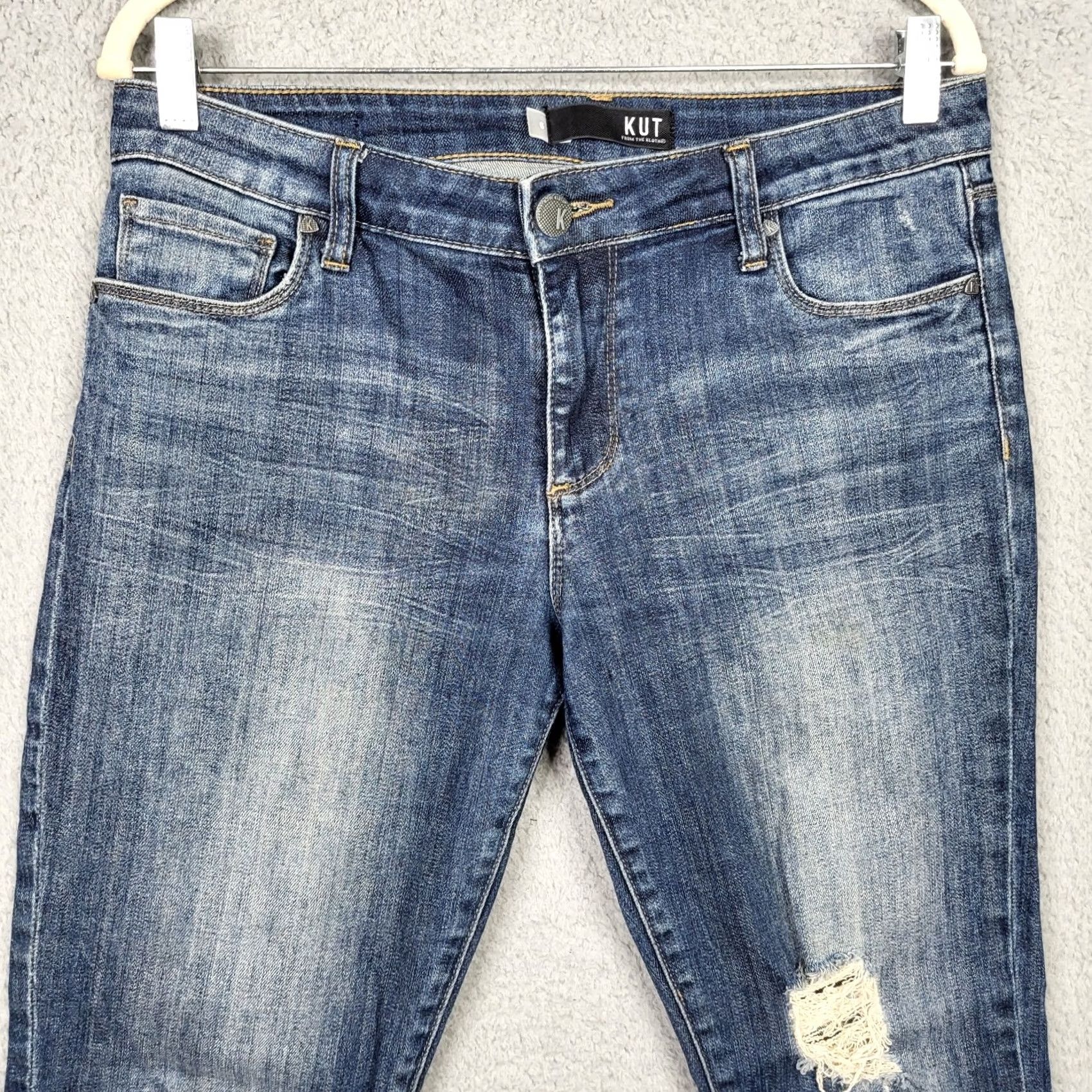 Vintage KUT from the Kloth Jeans Straight Distressed Mid Rise Blue Cotton/Spandex Size 6 Womens Pants Size 28" / US 6 / IT 42 - 3 Thumbnail