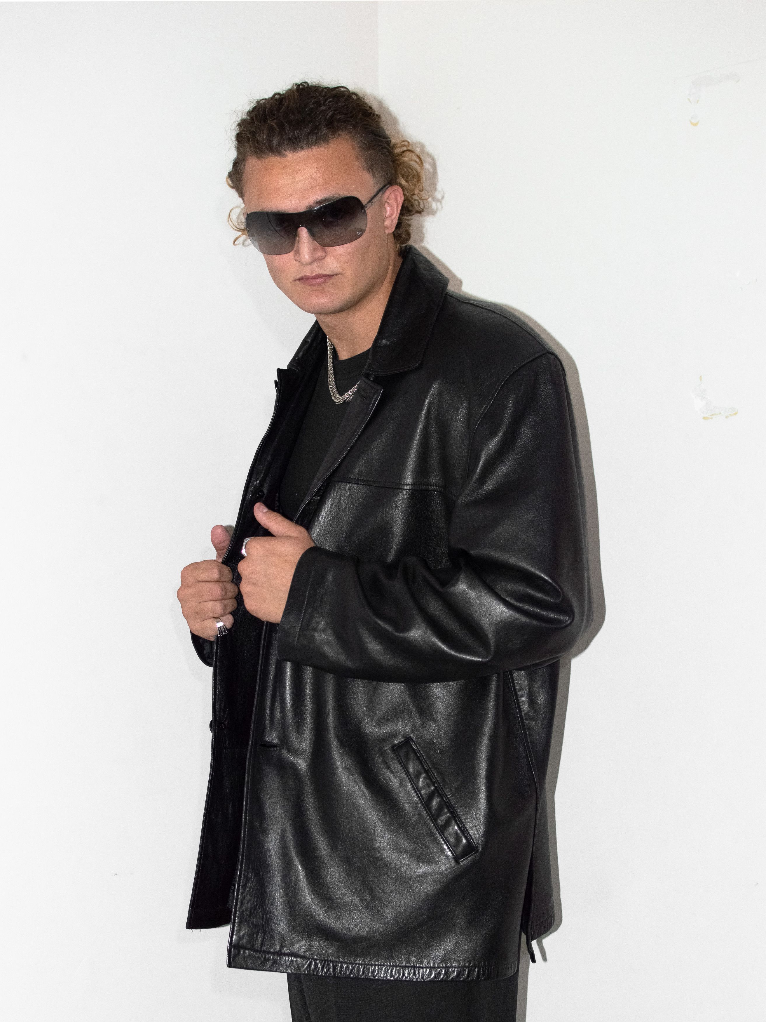 Designer × Vintage 90s black Leather lined Loose fit blazer coat Size US L / EU 52-54 / 3 - 6 Thumbnail