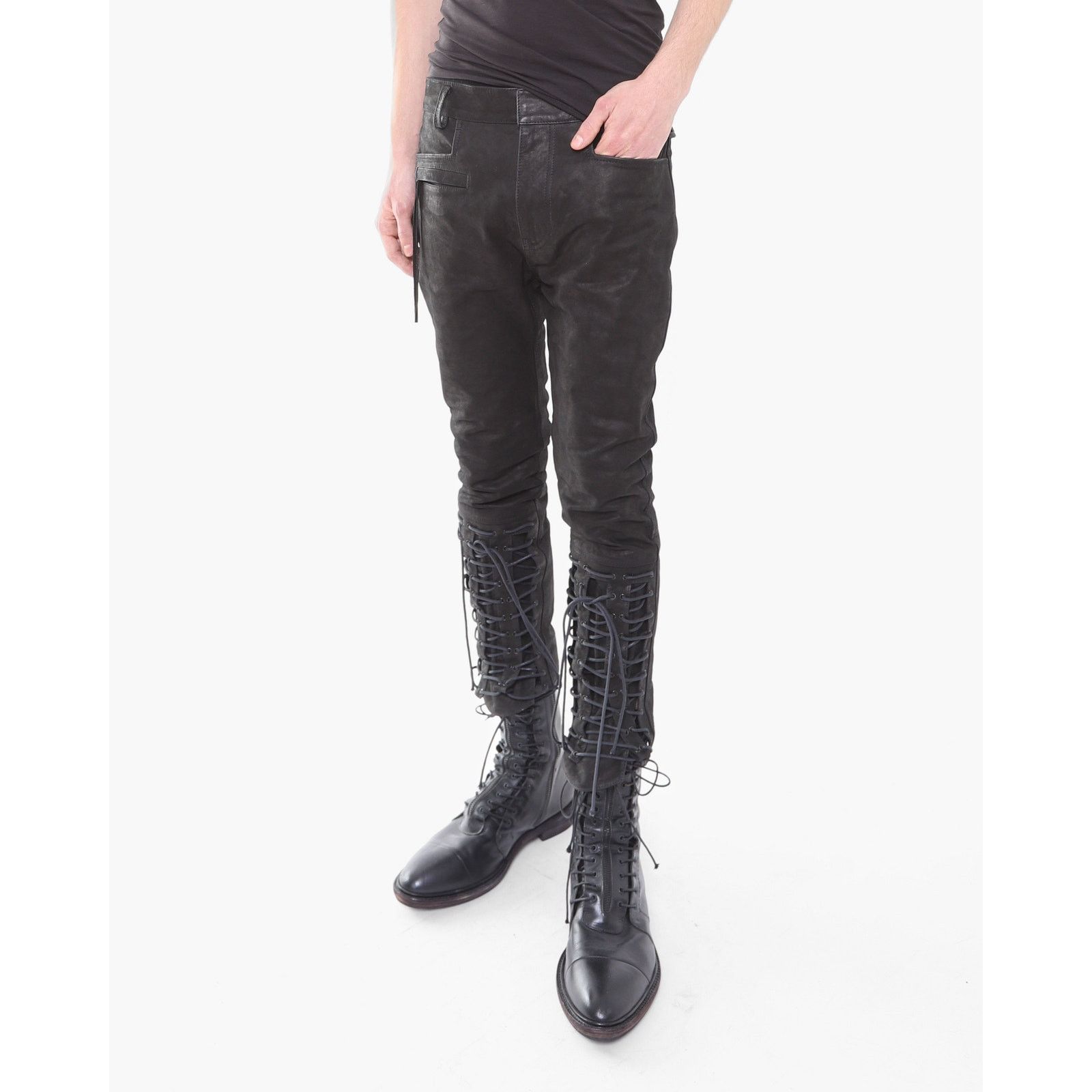Haider Ackermann FW16 Cropped Laced Detail Trousers in Matte Black Leather Size US 30 / EU 46 - 6 Thumbnail