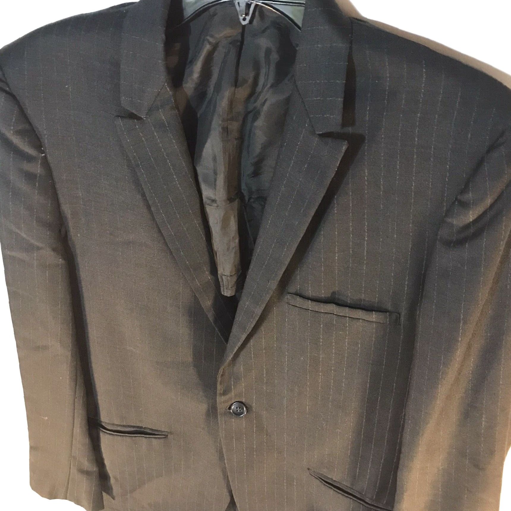 Vintage VINTAGE Thomas & Thomas Black Pinstripe Suit Jacket 40 Regular Single-Breasted Double-Vented Mens Size 40R - 2 Thumbnail