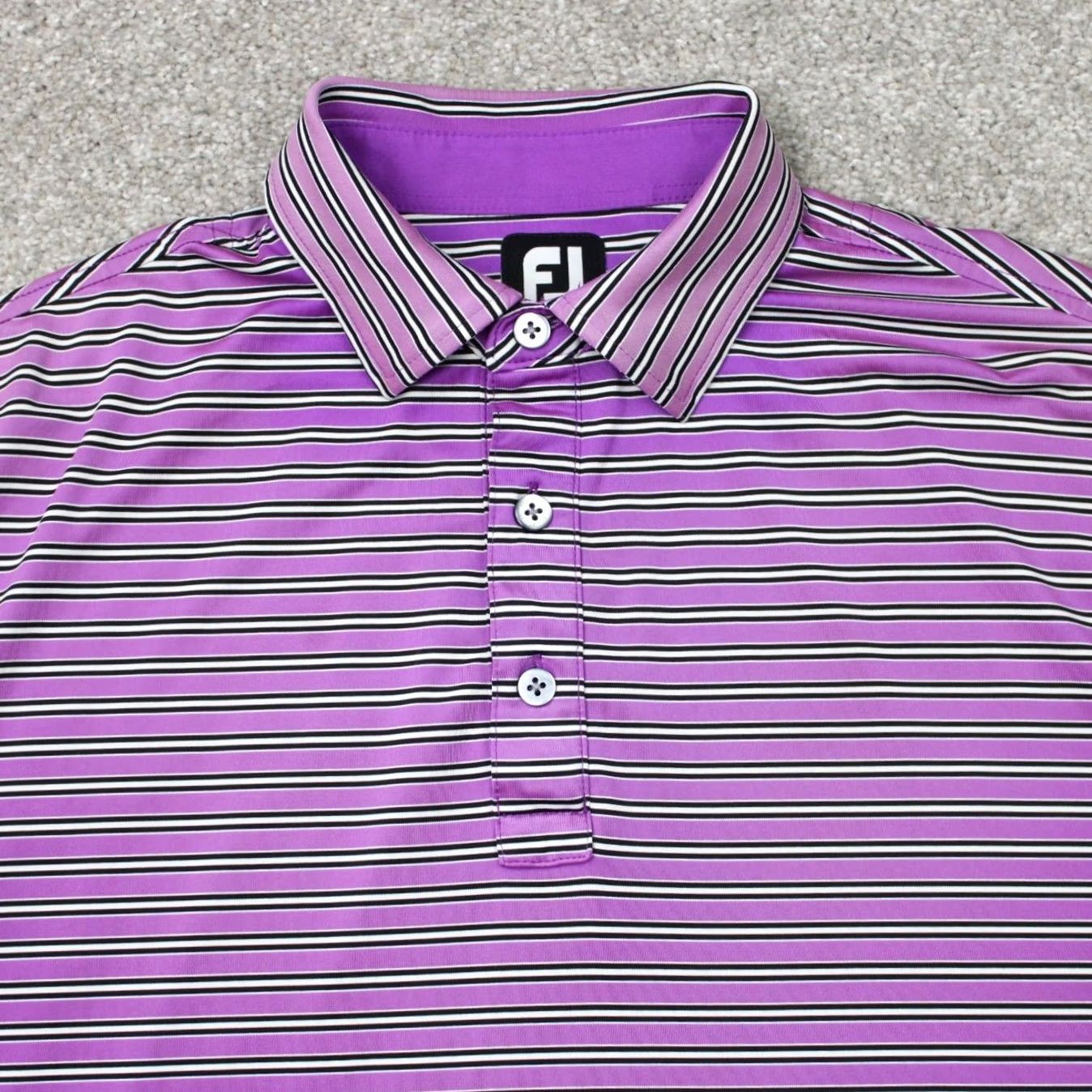 Footjoy FootJoy Polo Shirt Mens Large Purple Striped Short Sleeve Polyester Stretch Golf Shirt Size US L / EU 52-54 / 3 - 4 Thumbnail