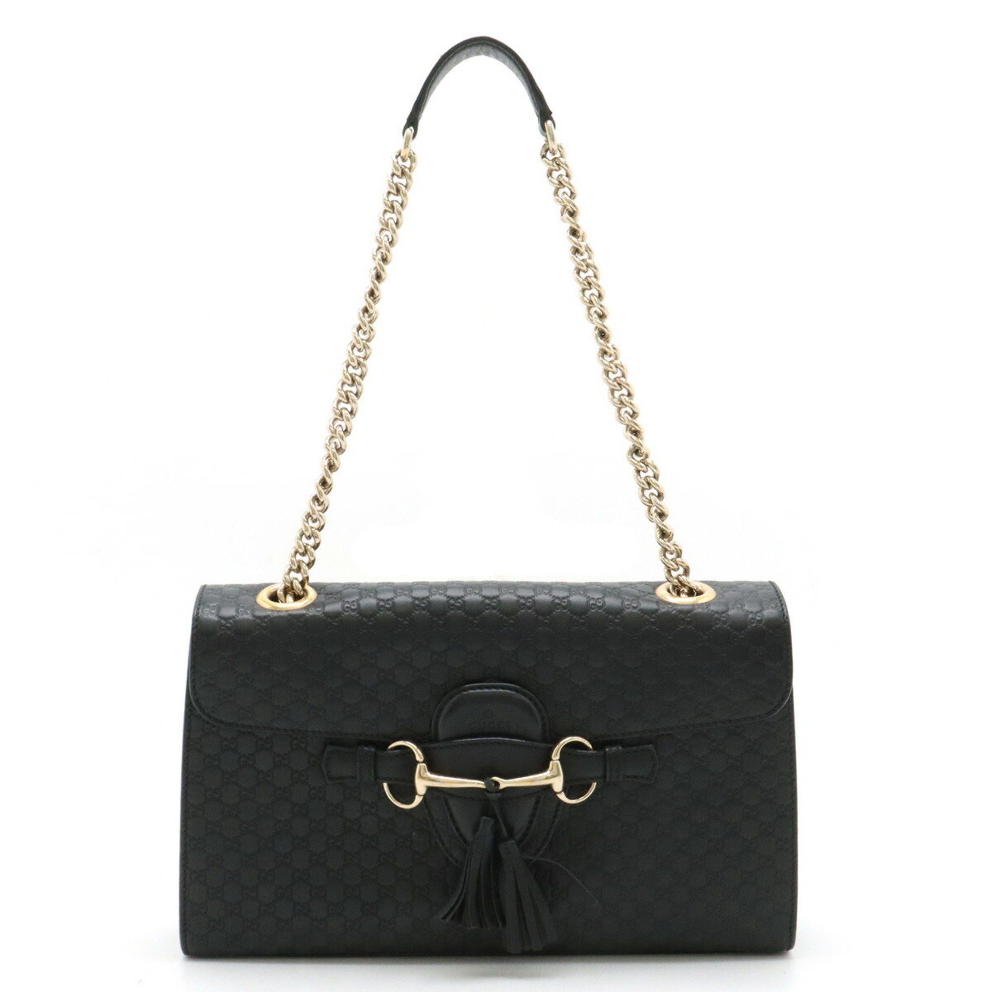 image of Gucci Micro Guccissima Emily Medium Shoulder Bag Chain Tassel Leather Black 449635, Women's