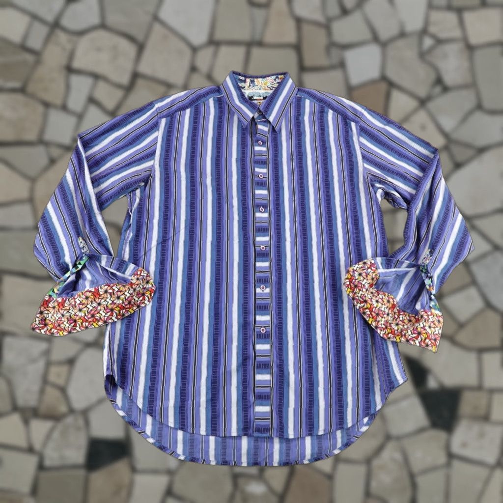 Robert Graham Robert Graham Shirt Mens Large Blue White Stripes Button-Up Collared Button Up Long Sleeve Cotton Size US L / EU 52-54 / 3 - 1 Thumbnail