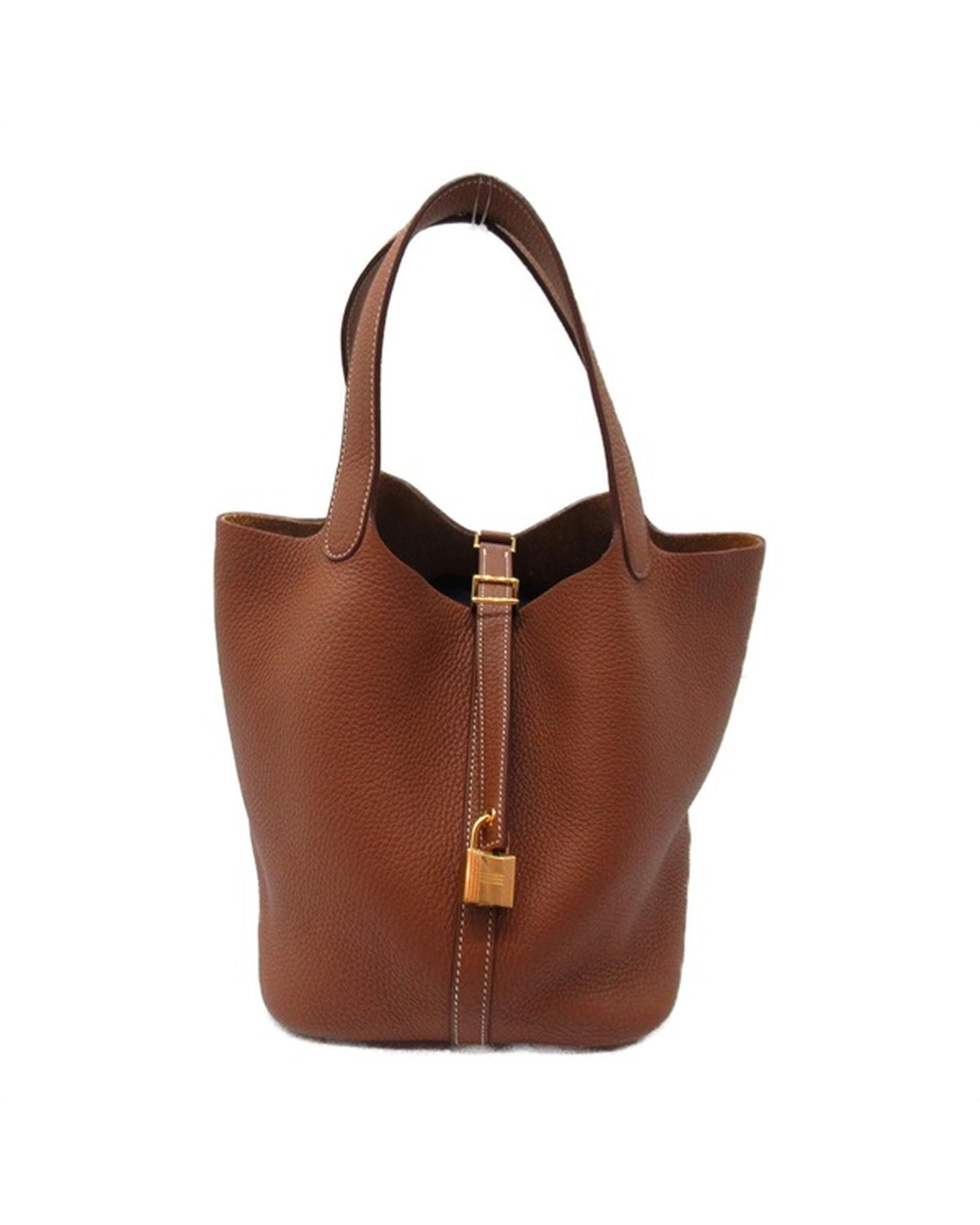 image of Hermes Brown Clemence Picotin Lock 22 Bag In Excellent Condition, Women's