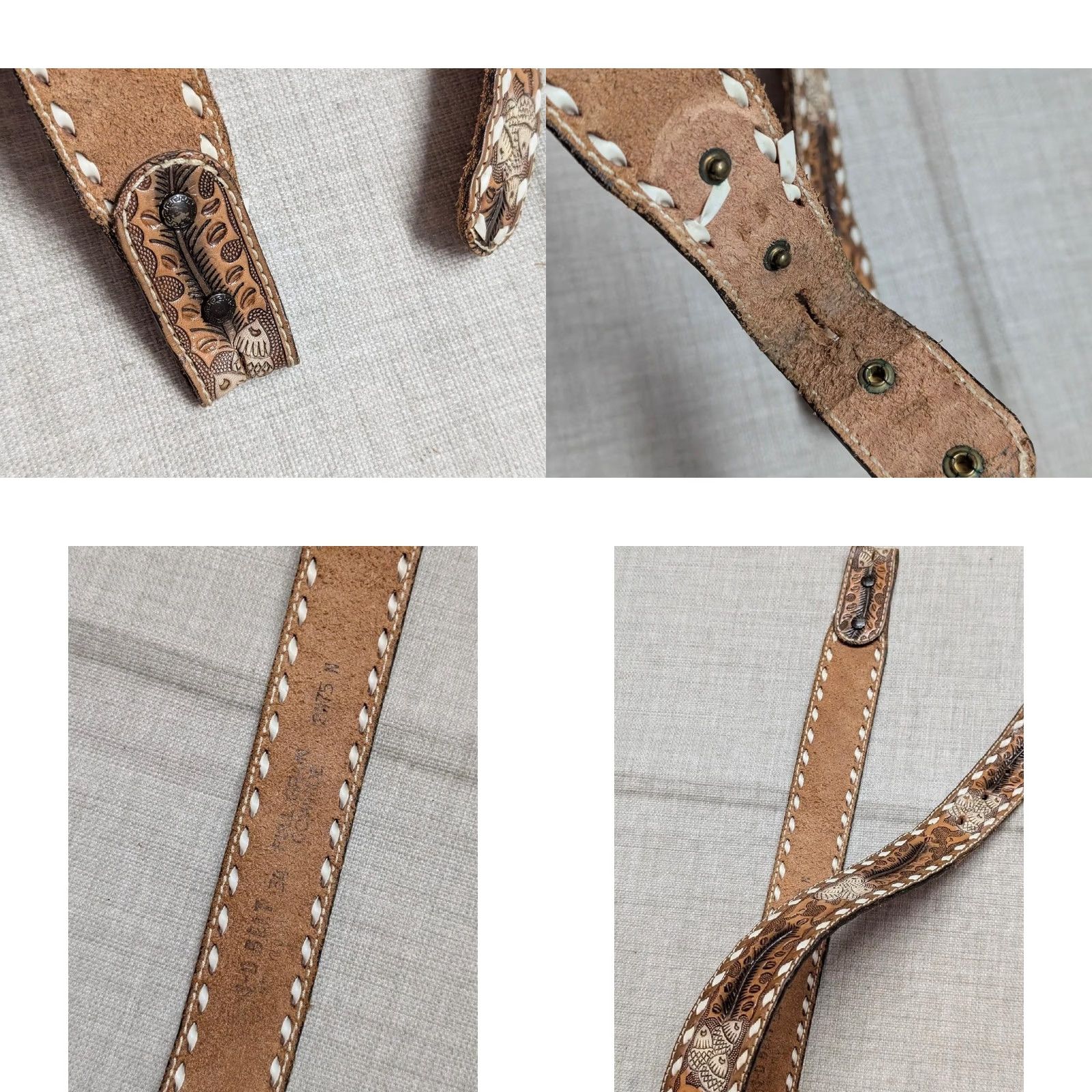 Vintage VINTAGE Western Belt Acorns Tooled Handcrafted 32 Brown Cowhide Leather Western Belt Mens XS? Size 32 - 8 Thumbnail