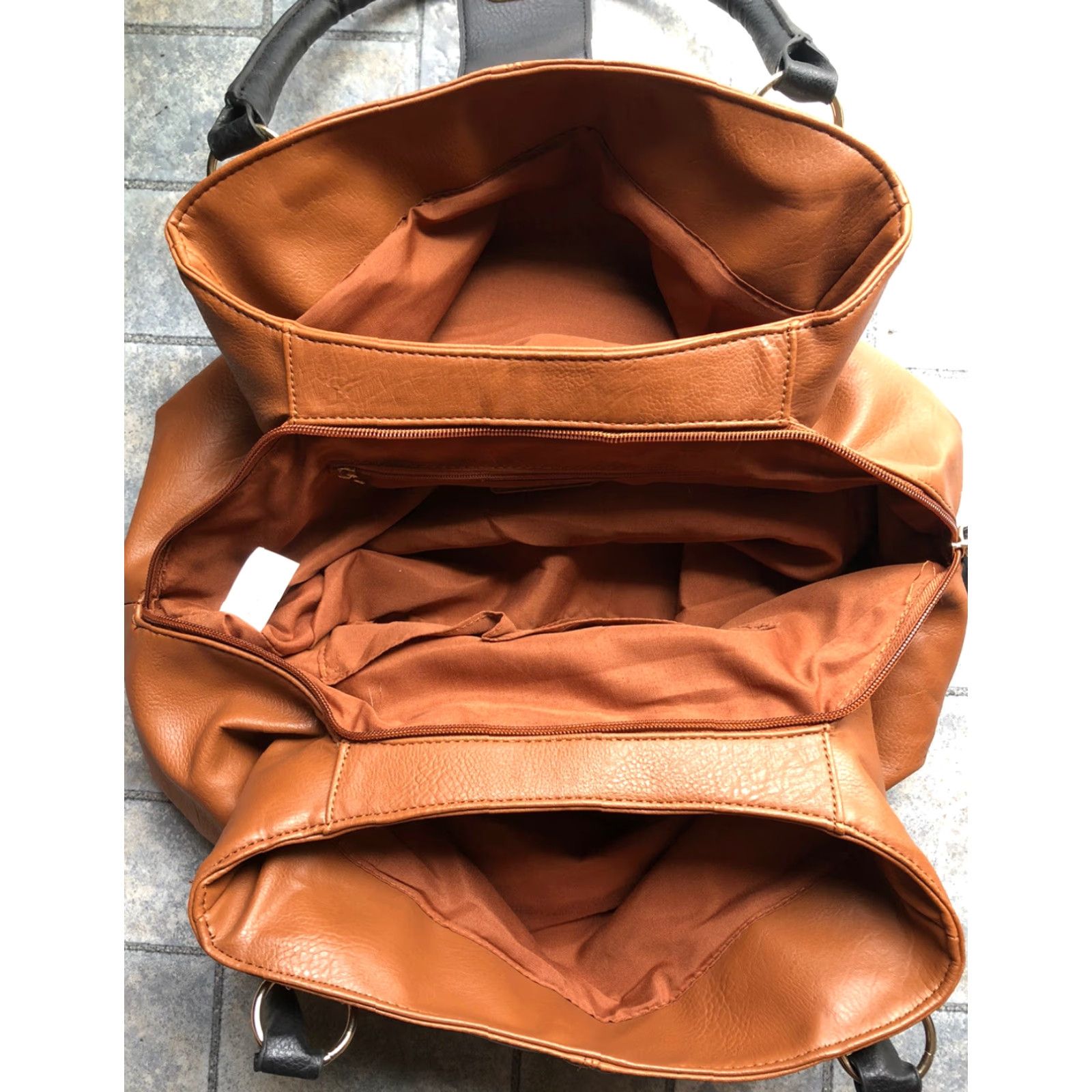 Apt. 9 Kohls Apt. 9 T-Wall Leather Satchel Purse Tan Black Latch Turn Lock Pockets Satchel/Top Handle Bag Women Size ONE SIZE - 6 Thumbnail