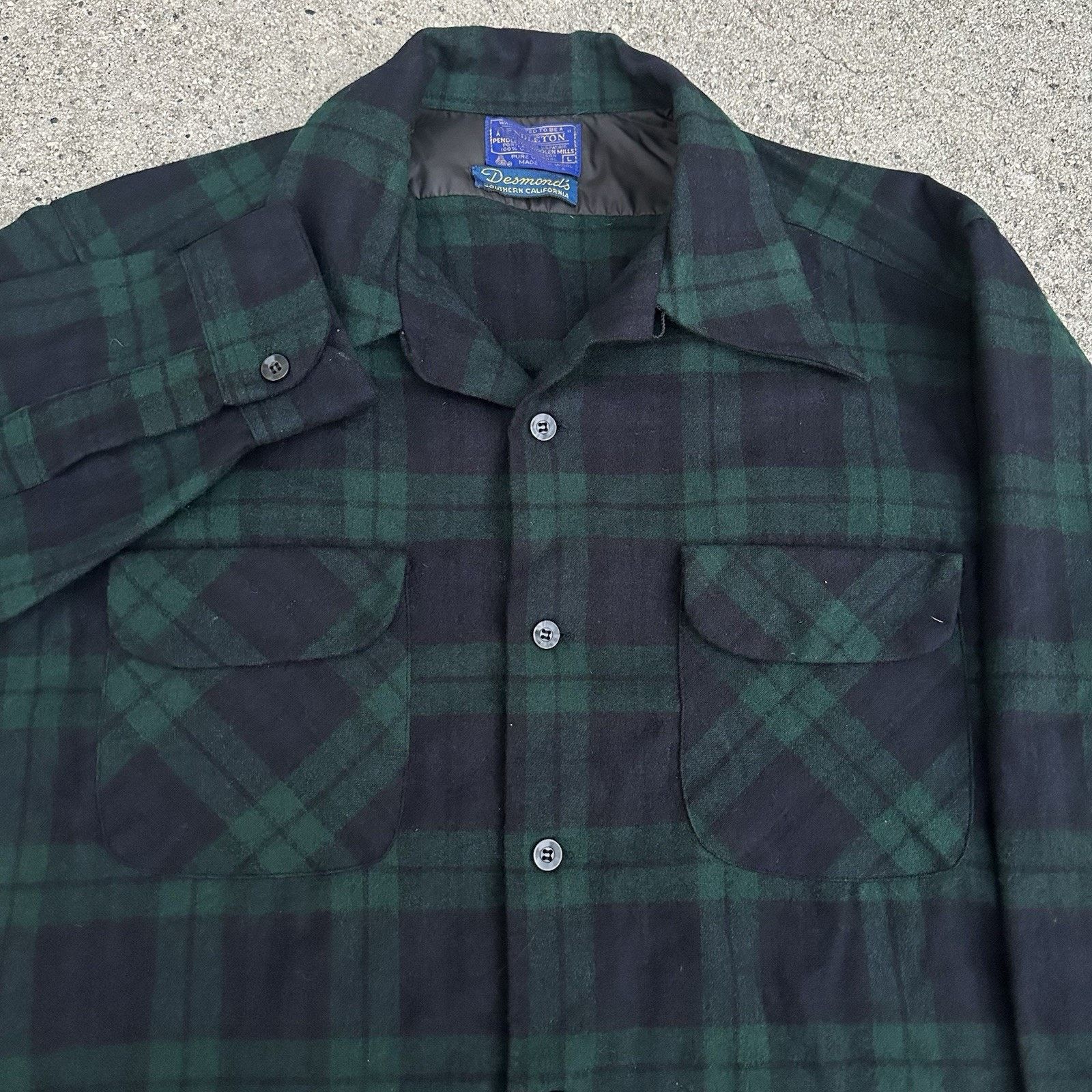 Pendleton × Vintage Vintage 60s Pendleton Green Blue Plaid Wool Board Shirt Size US L / EU 52-54 / 3 - 2 Thumbnail