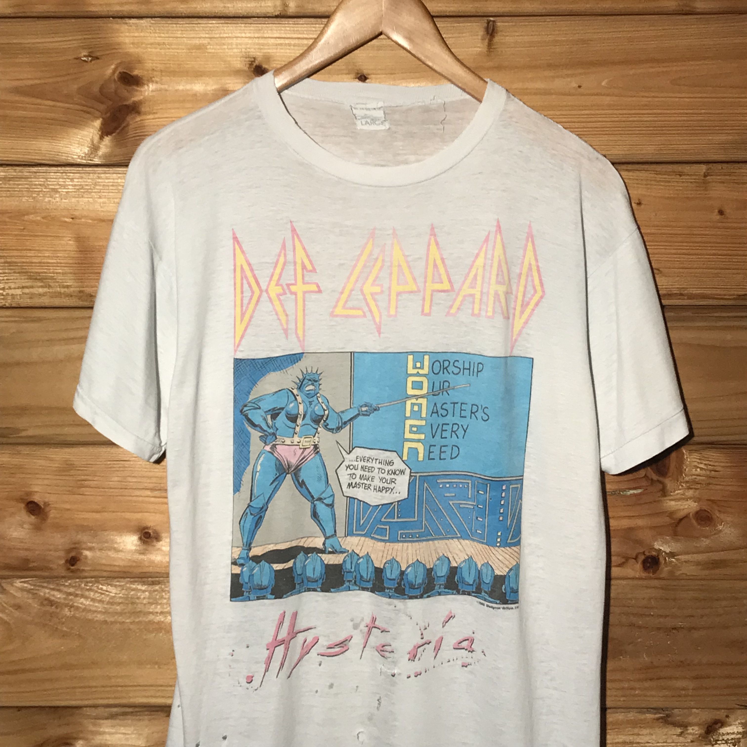 Band Tees × Def Leppard × Vintage 1988 80s Def Leppard Hysteria Tour Women Band t shirt Size US L / EU 52-54 / 3 - 2 Thumbnail