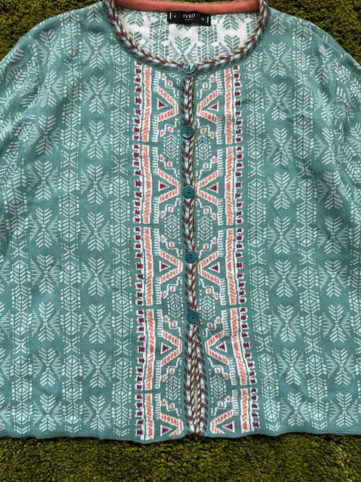 Designer Ivko jacquard ethnic cardigan sweater Size M / US 6-8 / IT 42-44 - 4 Thumbnail