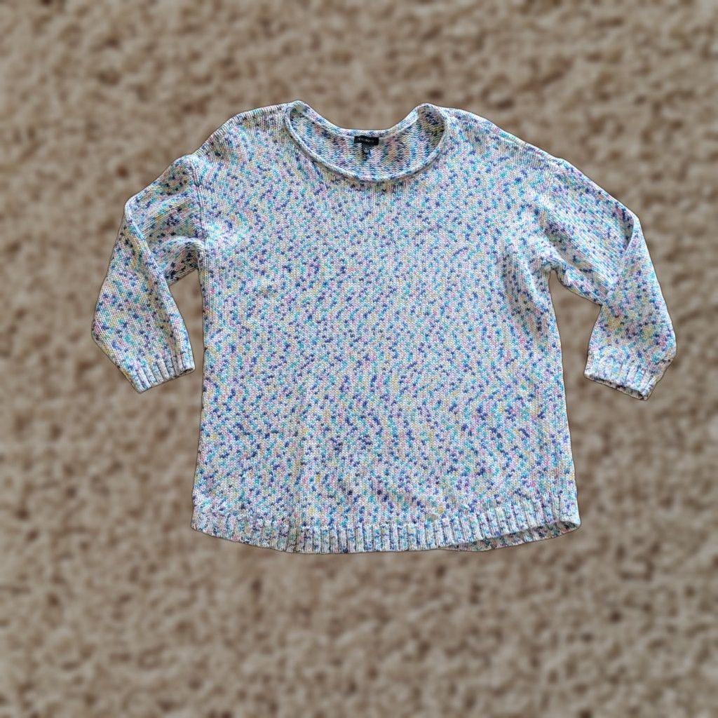 Talbots Talbots Sweater Top Womens M White Purple V Neck Chunky Knit Casual Pullover 3/4 Sleeves Rolled neckline Size M / US 6-8 / IT 42-44 - 1 Thumbnail