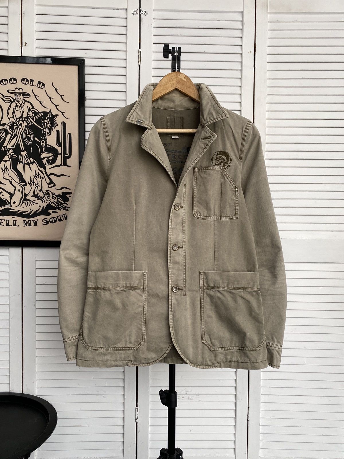 Diesel × Vintage Vintage Diesel Workwear Blazer Jacket Faded Khaki Military Size US S / EU 44-46 / 1 - 1 Thumbnail