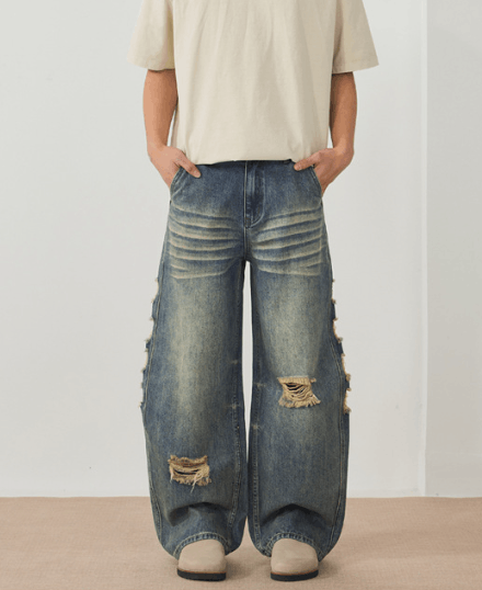 Japanese Brand American distressed wide-leg ripped baggy scimitar jeans Size US 32 / EU 48 - 1 Thumbnail
