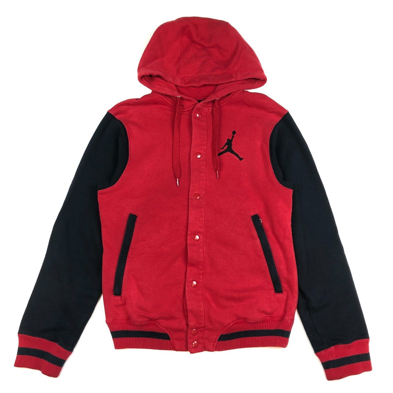 Jordan Red Black Hooded Cotton Varsity Jacket Coat Size S