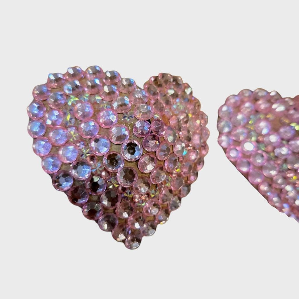 Handmade Pink Acrylic Rhinestone Heart Nipple Pasties Size 2 3/4" Size ONE SIZE - 2 Thumbnail