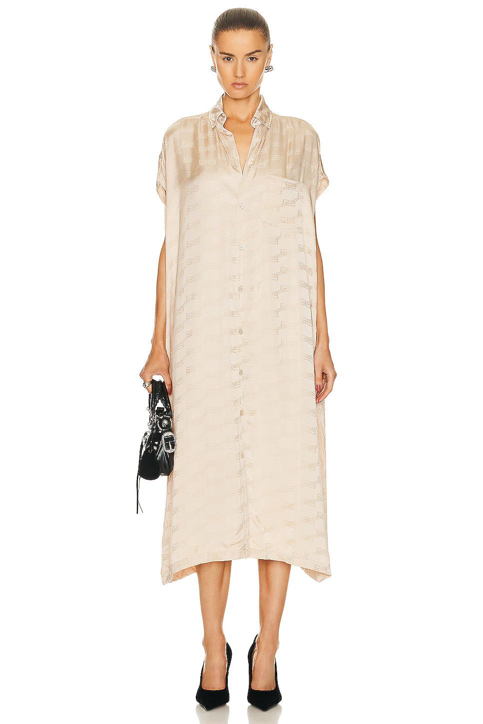 Balenciaga o1bcso1str1124 BB Monogram Rawcut Dress in Champagne Beige Size M / US 6-8 / IT 42-44 - 2 Thumbnail