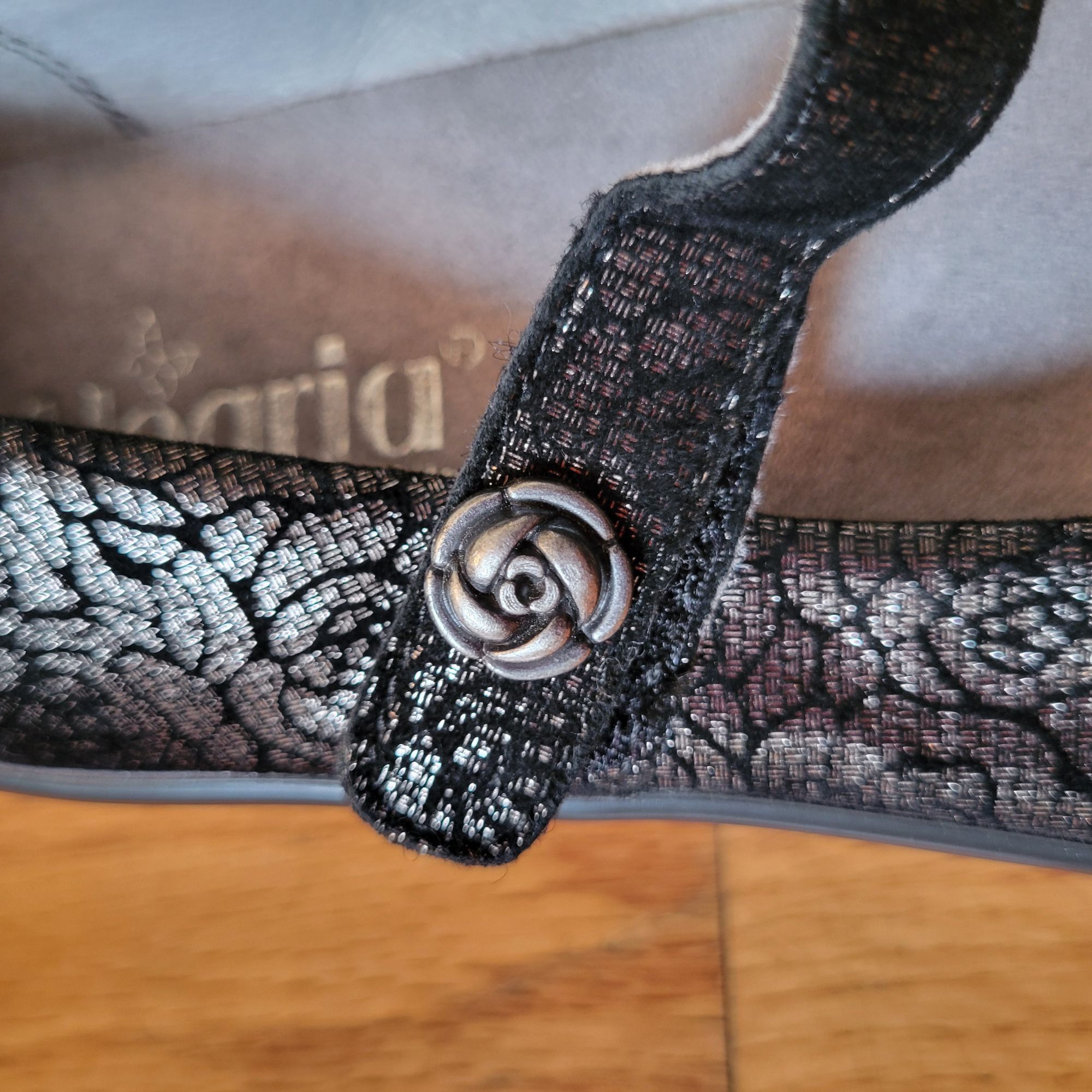 Vintage Alegria Black Metallic Floral Rose Leather Mary Jane Wedge H Size US 8.5 / IT 38.5 - 10 Thumbnail