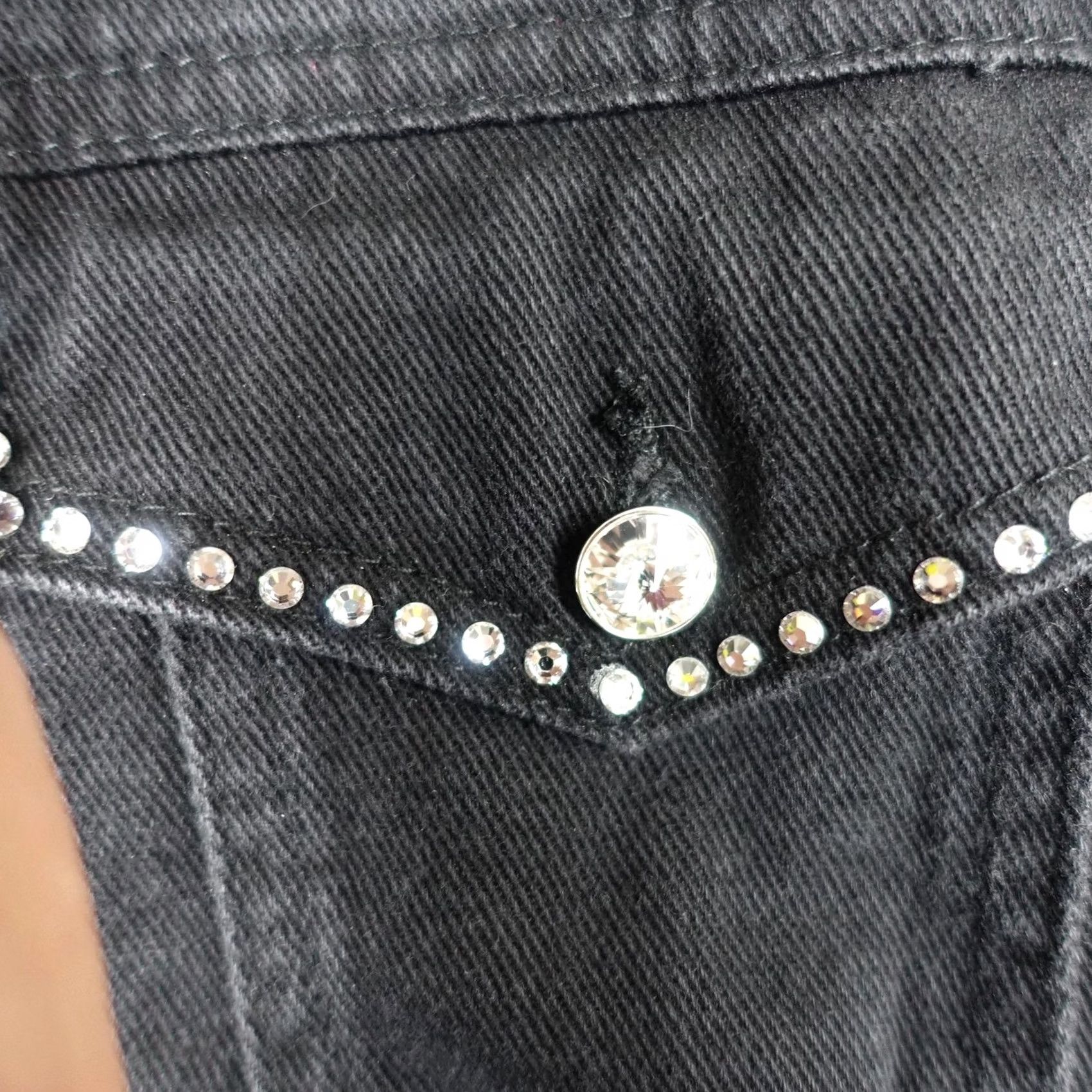 Denime VINTAGE Christine Alexander Womens Small Black Denim Rhinestone Western Jacket Size S / US 4 / IT 40 - 4 Thumbnail