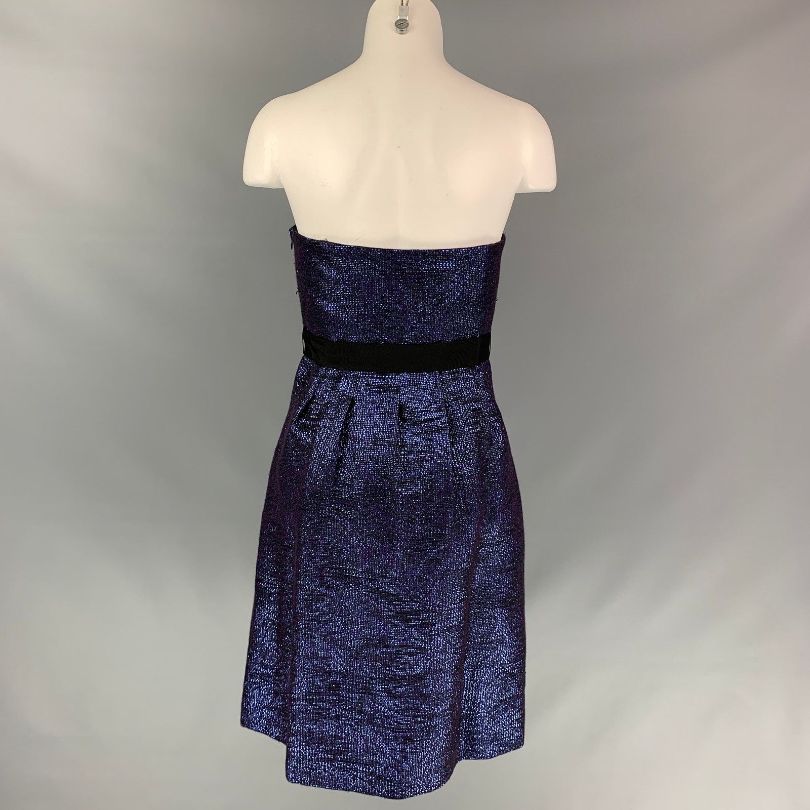 Lela Rose LELA ROSE Blue Black Acrylic Woven Strapless Cocktail Dress Size M / US 6-8 / IT 42-44 - 4 Thumbnail