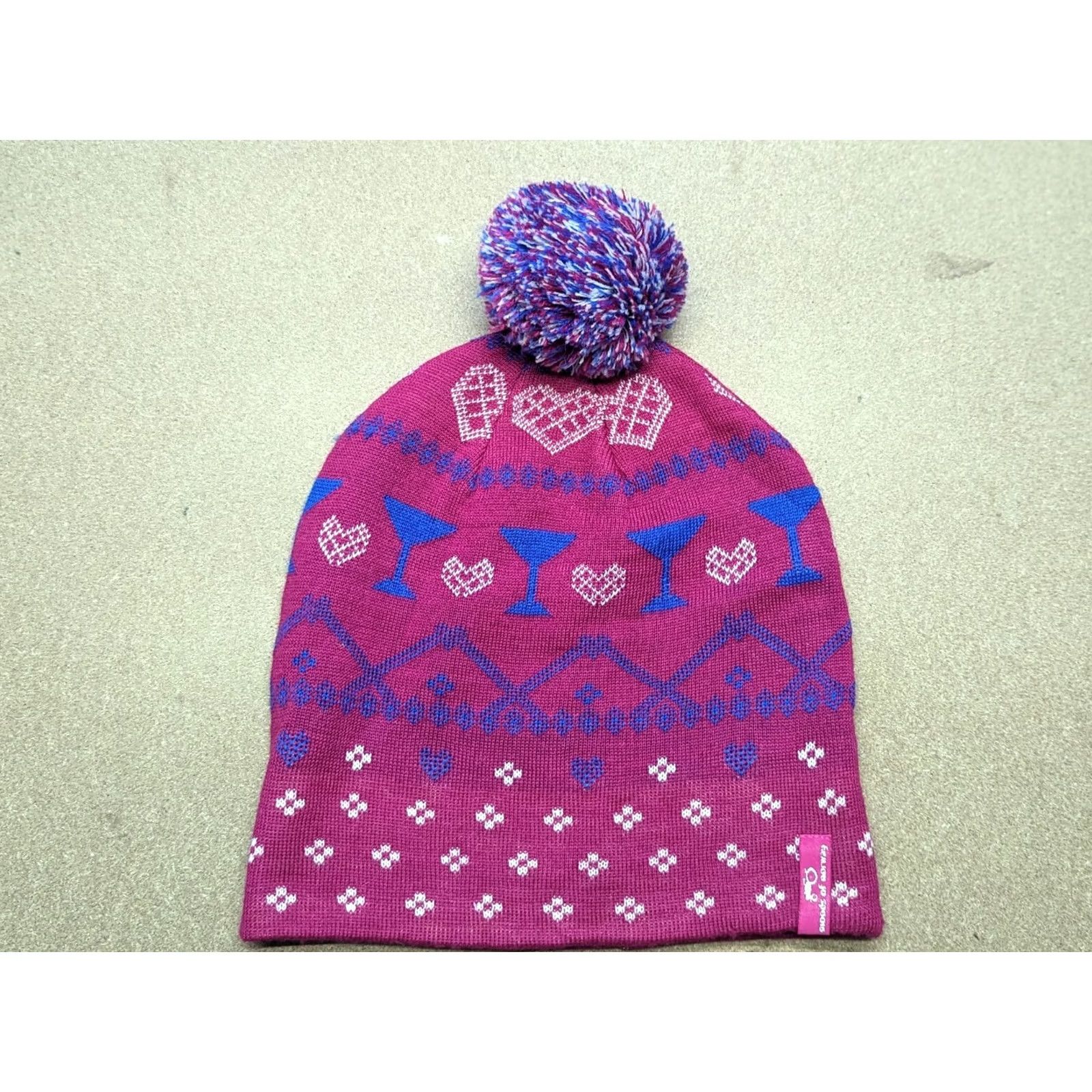 Vintage Moods of Norway Beanie Hat One Size Wool Blend Pink Cocktail Pom Pom Womens Size ONE SIZE - 2 Thumbnail